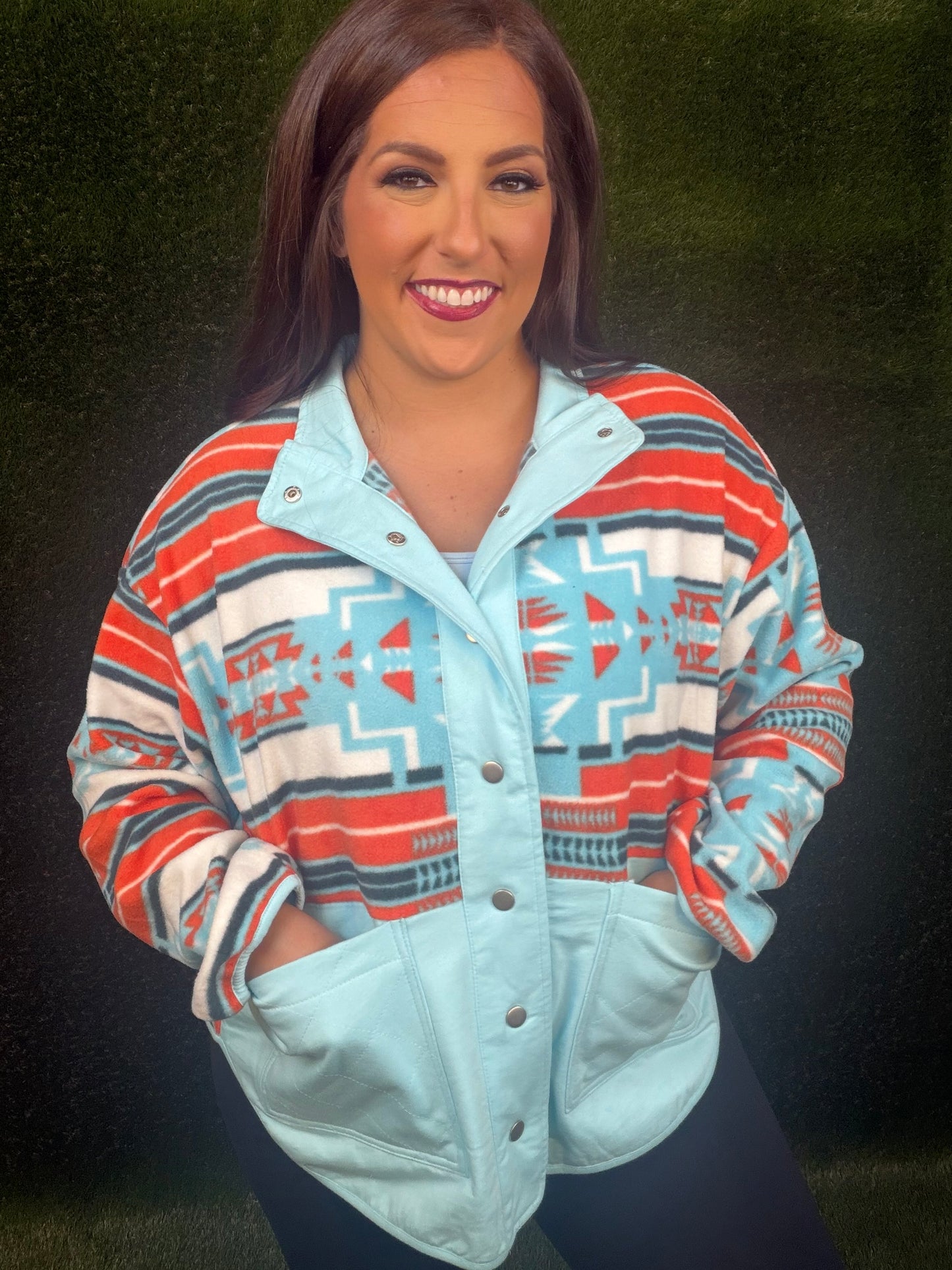 Aqua and Orange Aztec Jacket