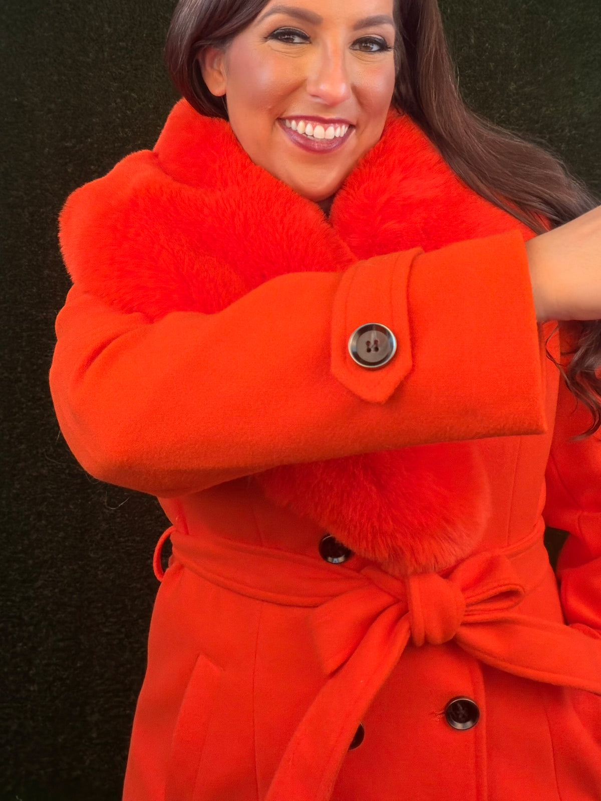 Citrus Solstice Faux Fur Coat - Rich Orange