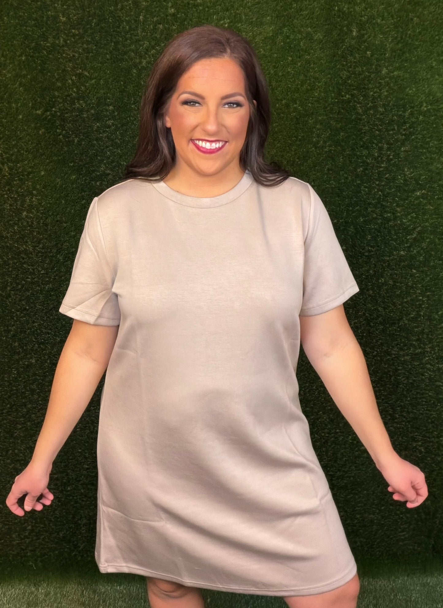 Short Solid T-Shirt Dress Taupe