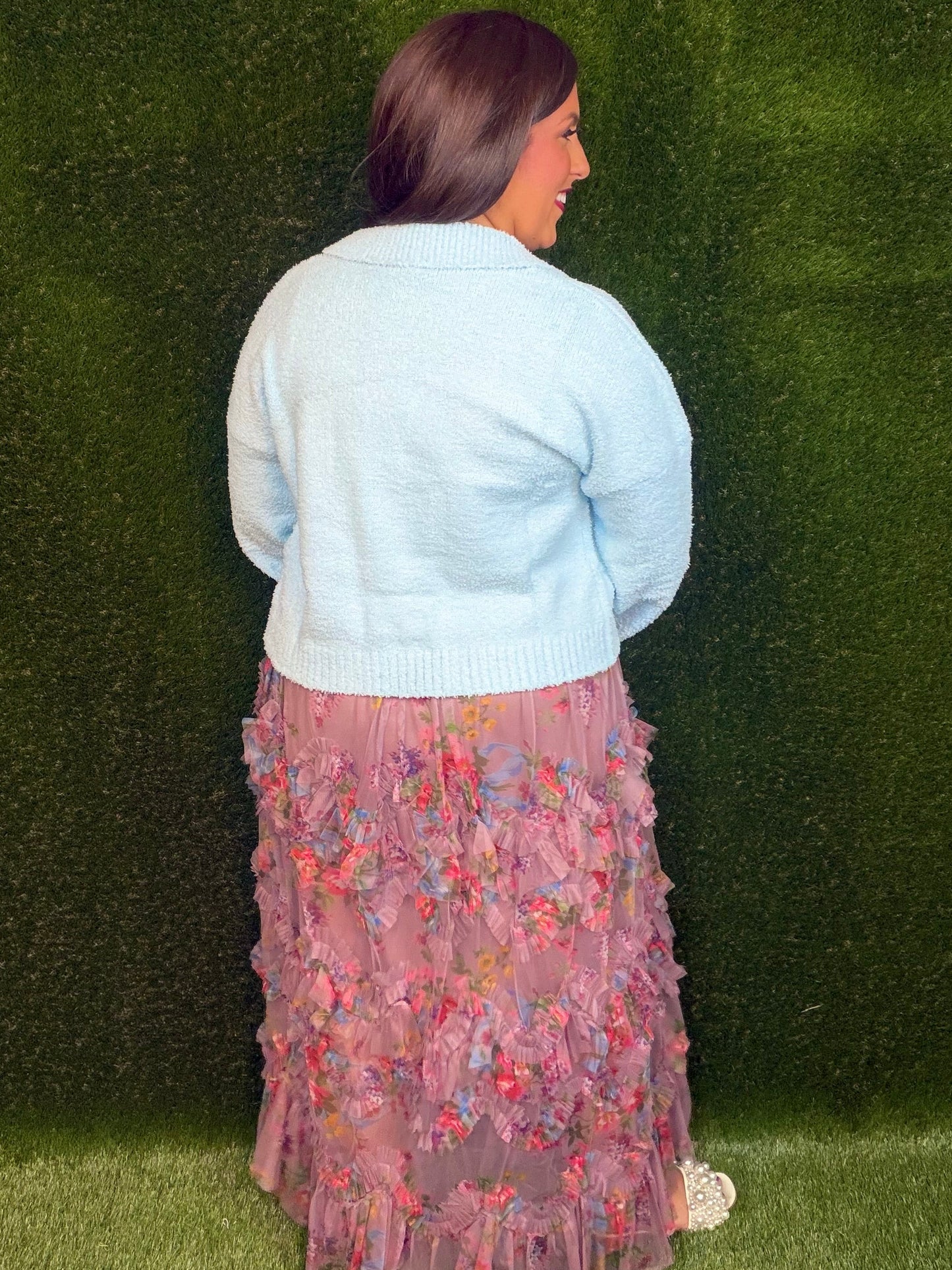 Petal To The Metal Ruffle Midi Skirt - Deep Mauve
