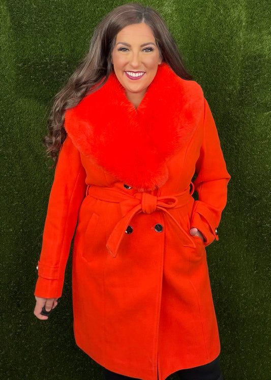 Citrus Solstice Faux Fur Coat - Rich Orange