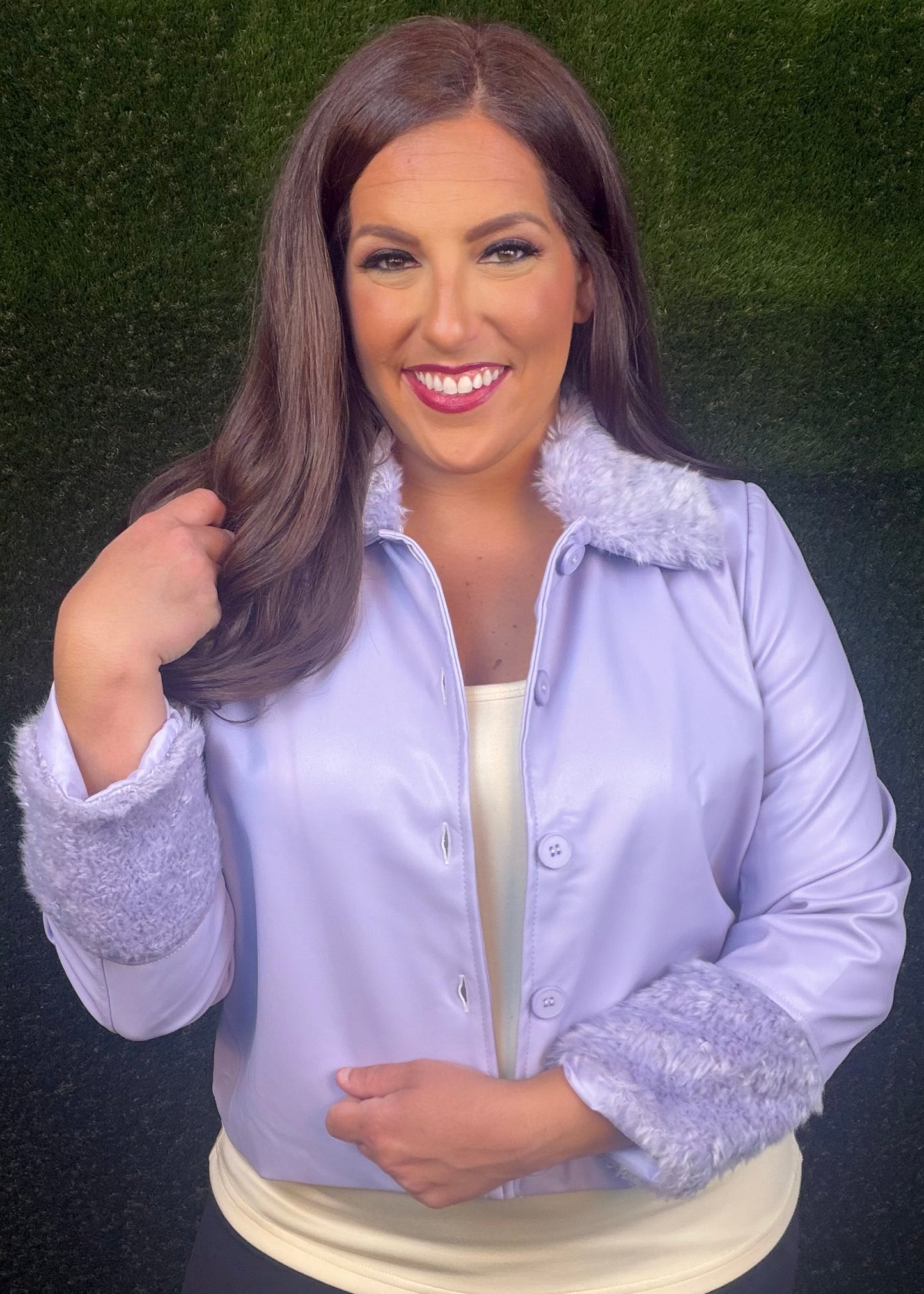 Frost Lilac Faux Leather Collared Jacket