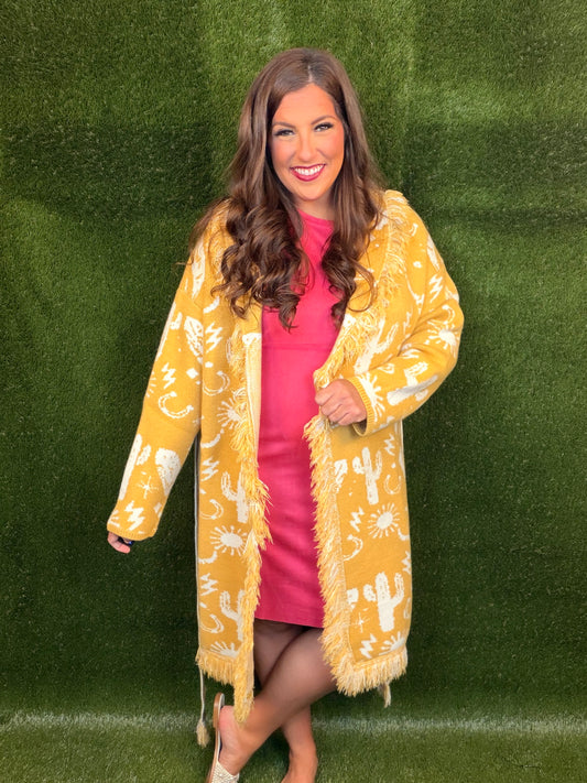 Campfire Cutie Western Fringe Cardigan - Mustard