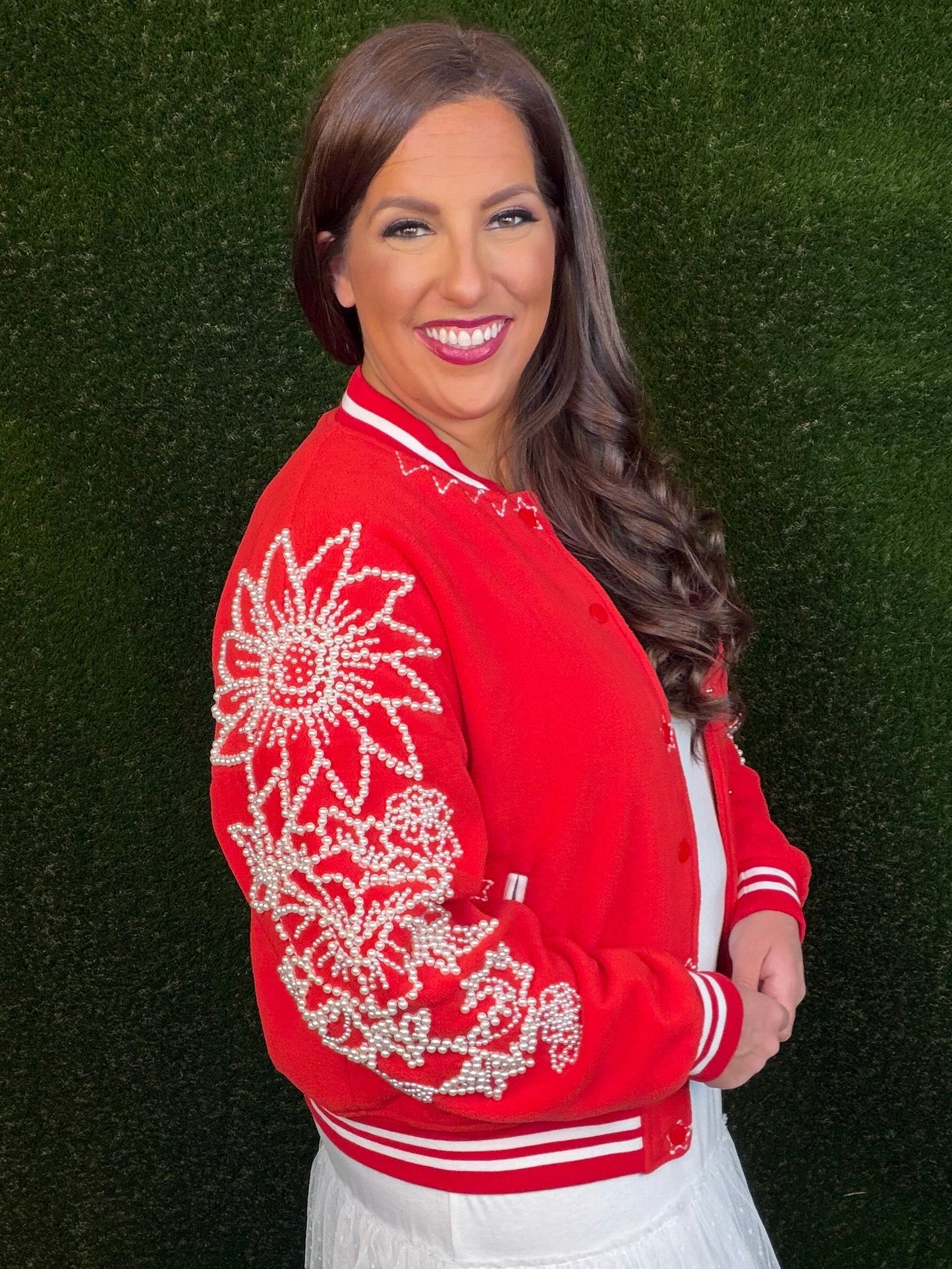 Red Pearl Varsity Letterman Jacket