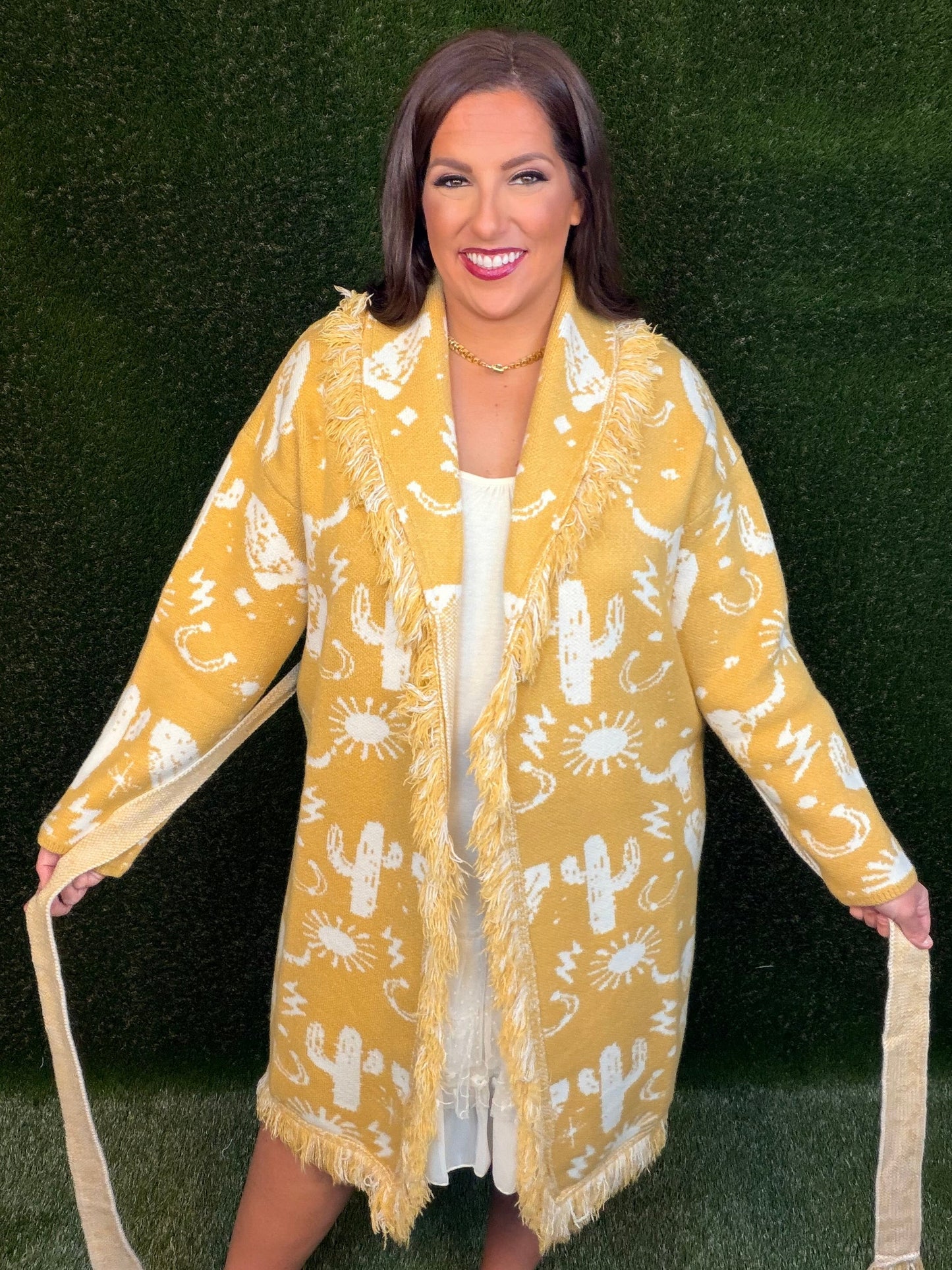 Campfire Cutie Western Fringe Cardigan - Mustard