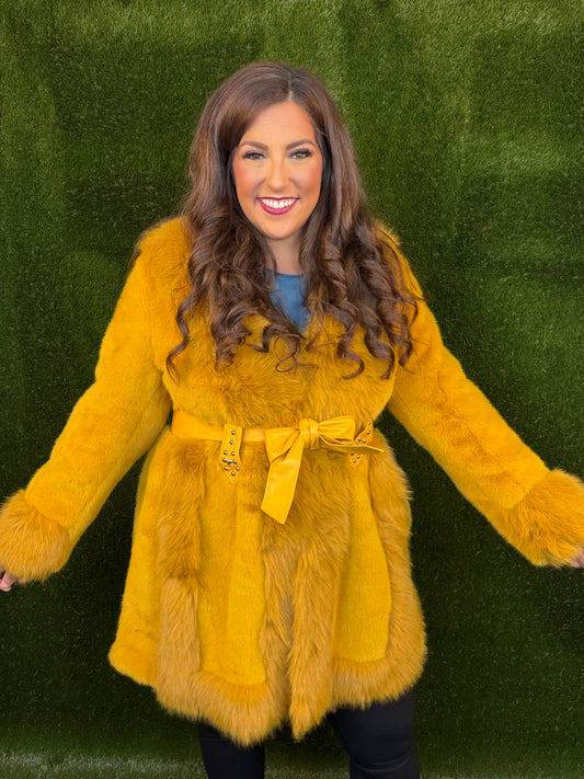 Bonnie and Clyde Fur Jacket - Mustard Gold
