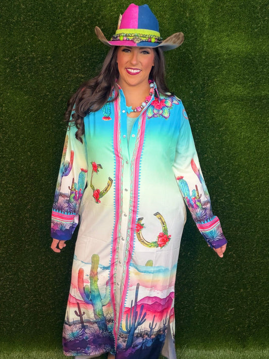 Yeehaw Colorful Cactus Cowgirl Duster