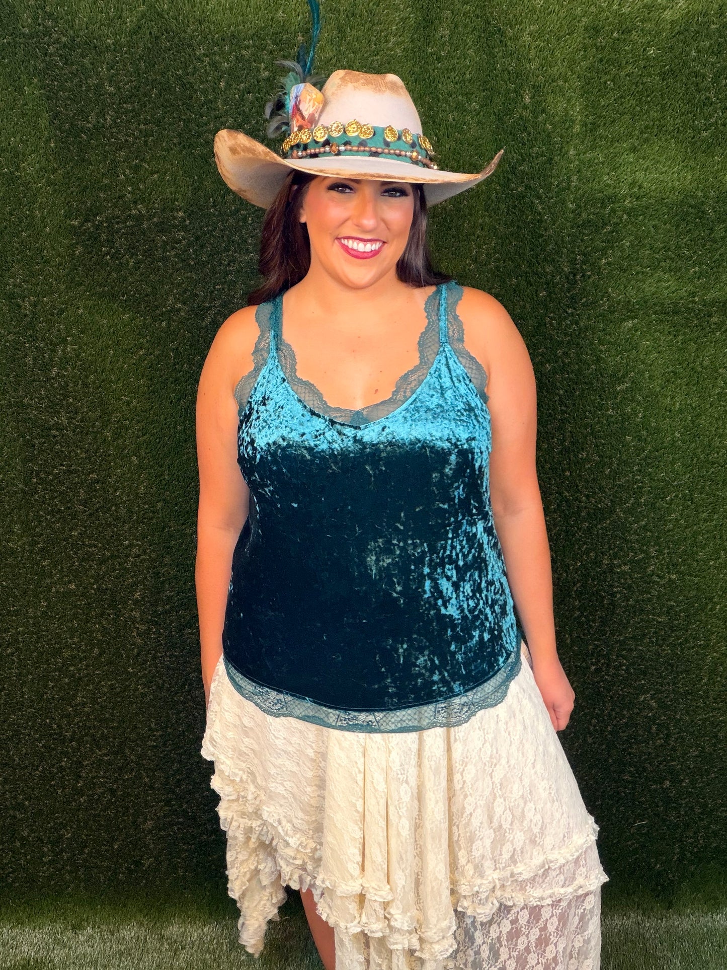 Jewel Crushed Velvet Tank - Emerald