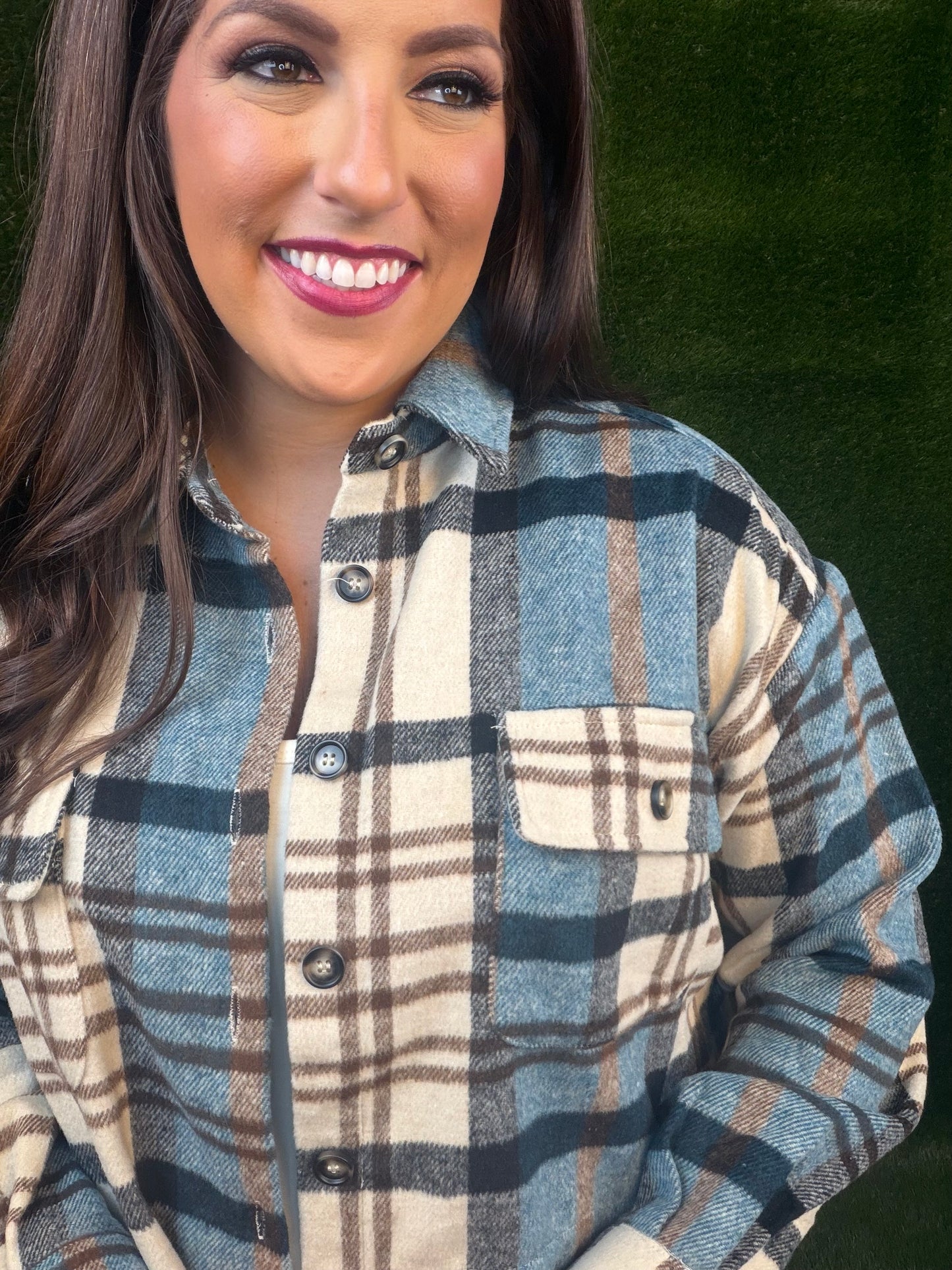 Toasted Earth Cropped Shirt Jacket - Teal/Brown Combo