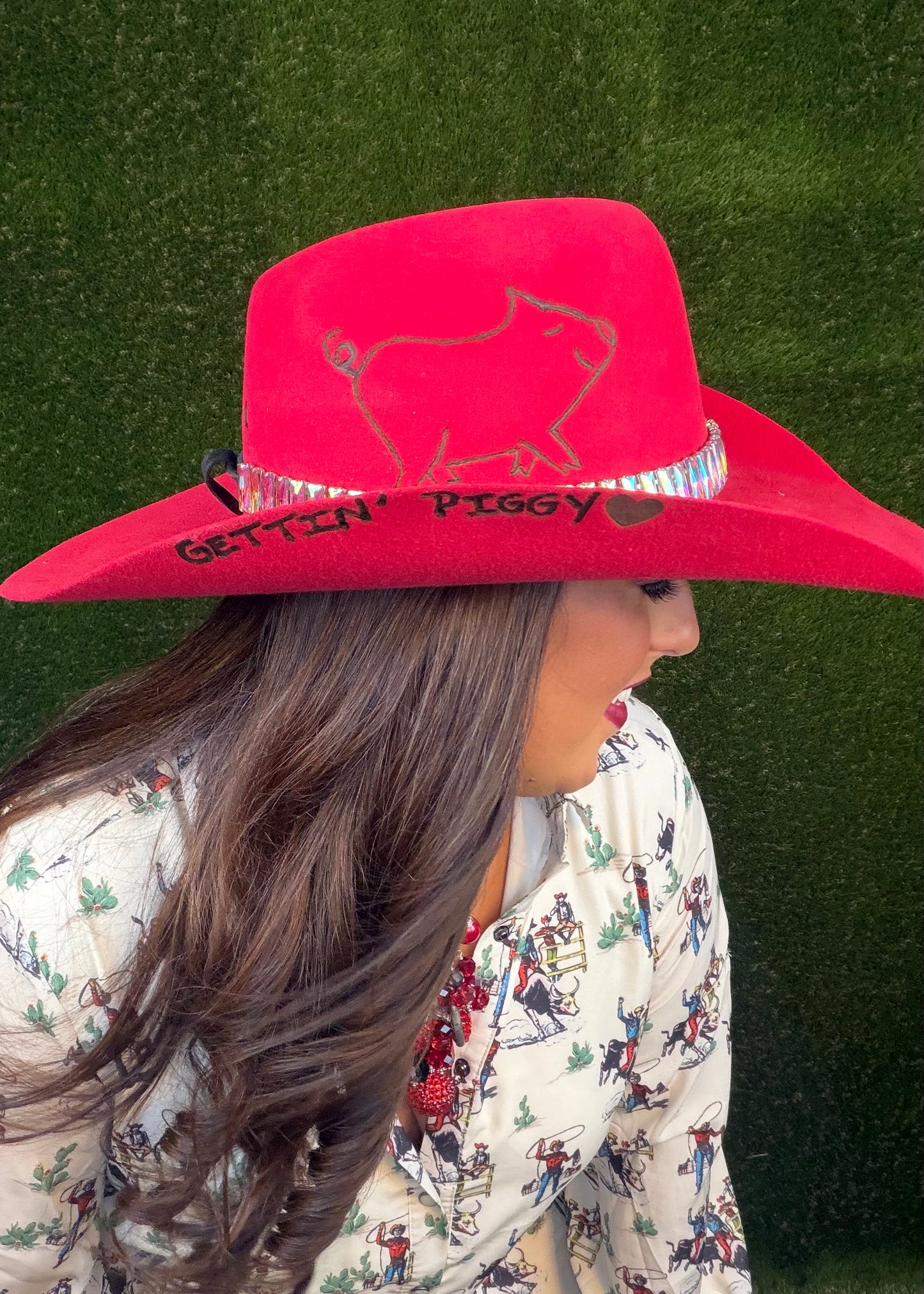 Gettin' Piggy Cowboy Hat - Red - Size Large