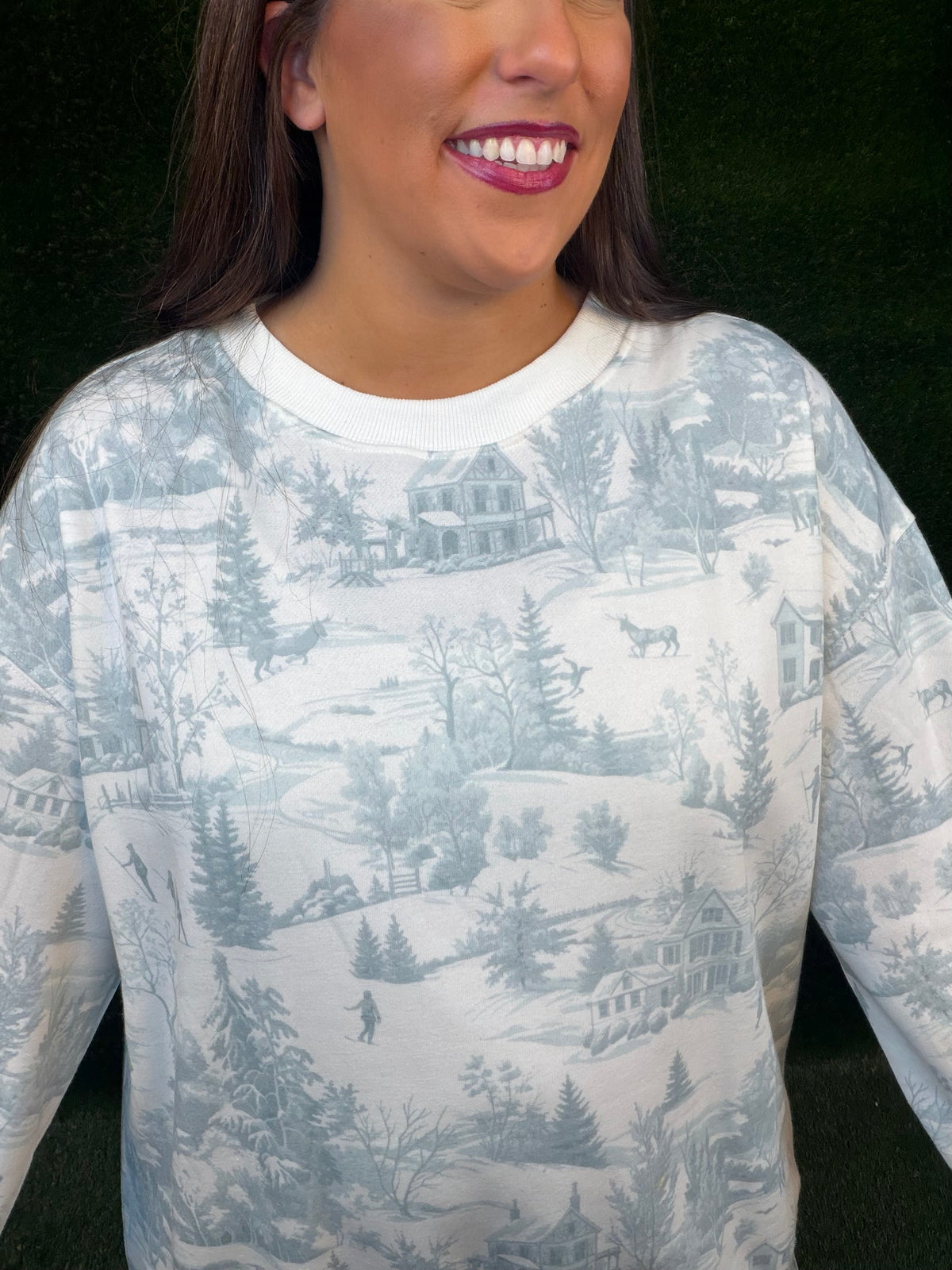 Ski Lodge Printed Sweatshirt - Dusty Blue