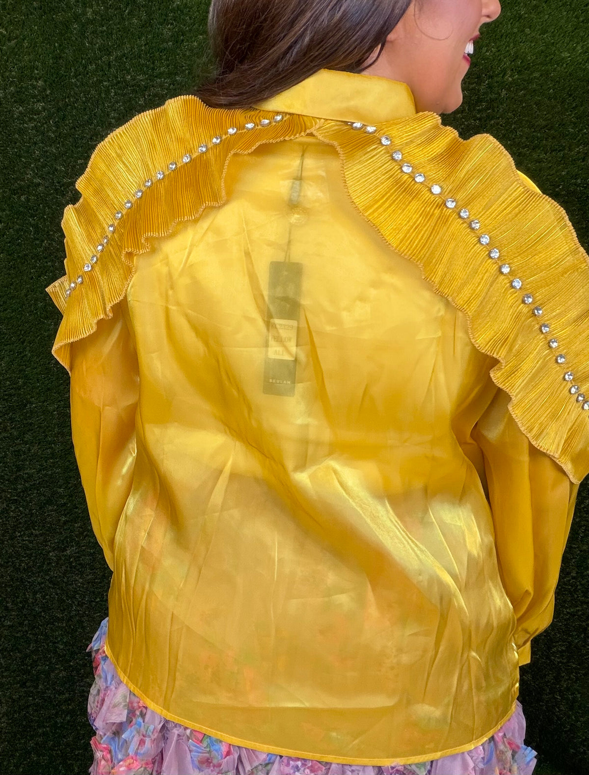 Mustard Gold Shimmer Ruffle Top