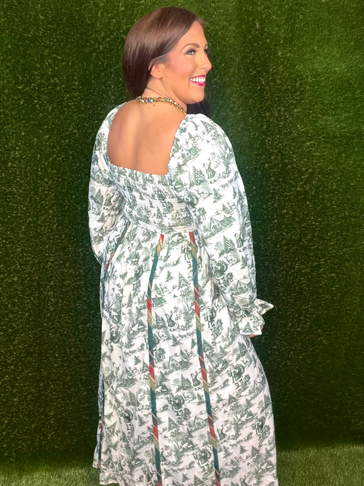 Santa Baby Toile Maxi Dress - Hunter Green