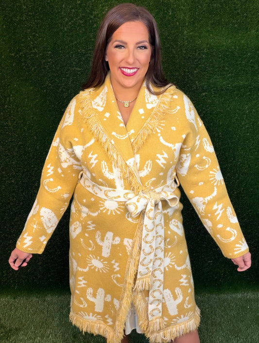 Campfire Cutie Western Fringe Cardigan - Mustard