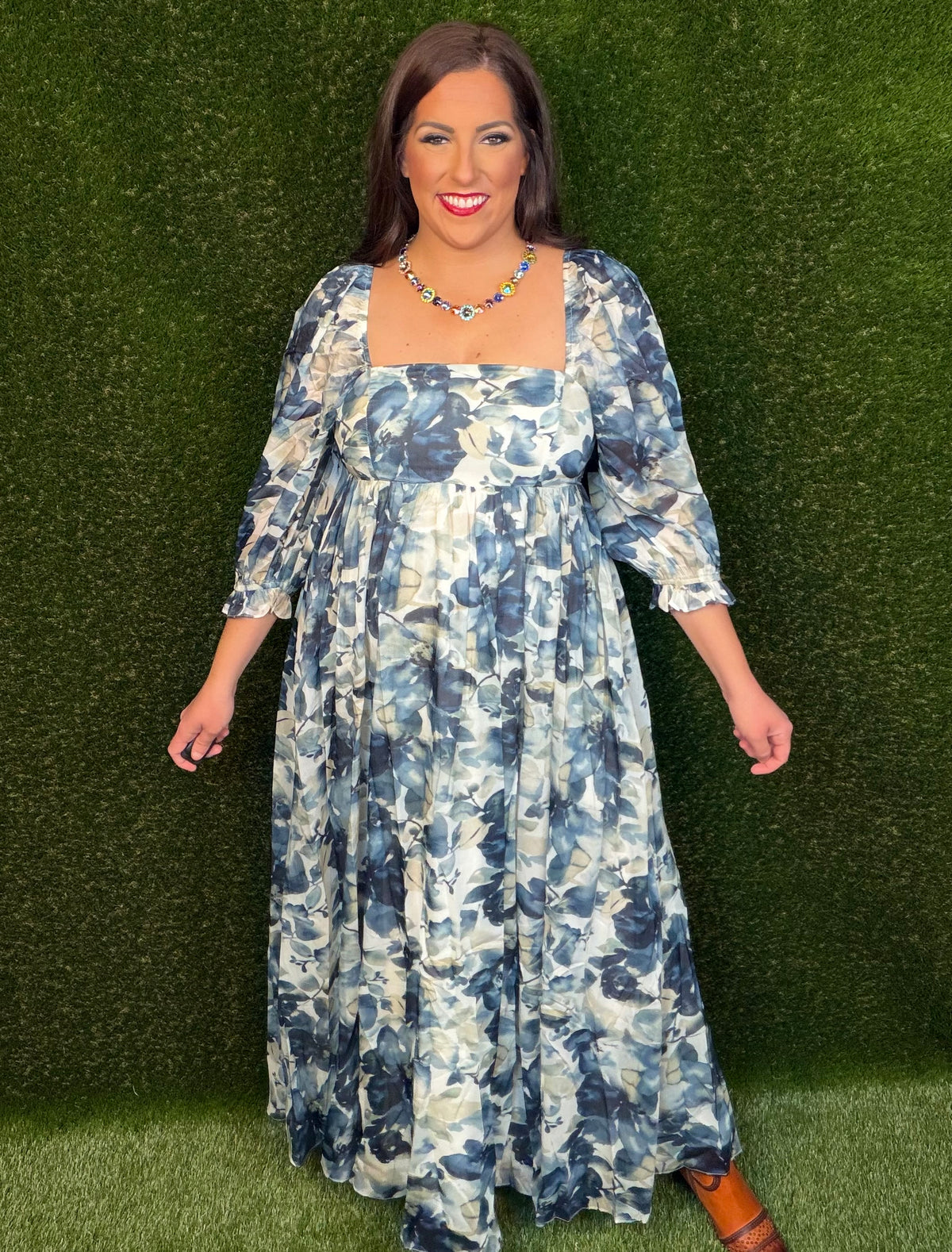 Watercolors Floral Maxi Dress - Navy/Cream Floral