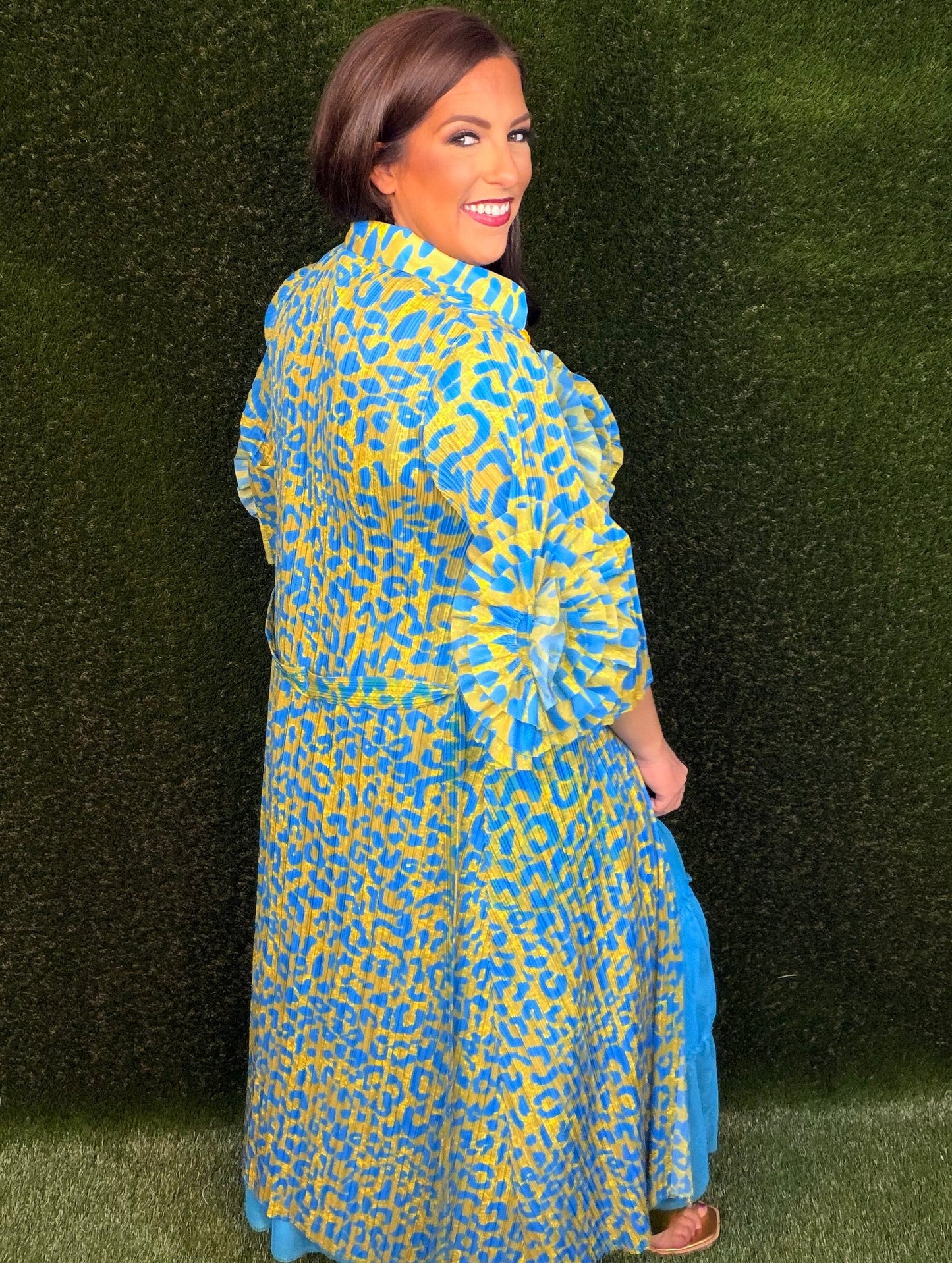 Welcome To The Jungle Leopard Dress - Ocean Blue and Chartreuse Green