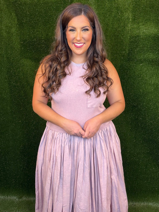 Sleeveless Balloon Skirt Dress - Purple