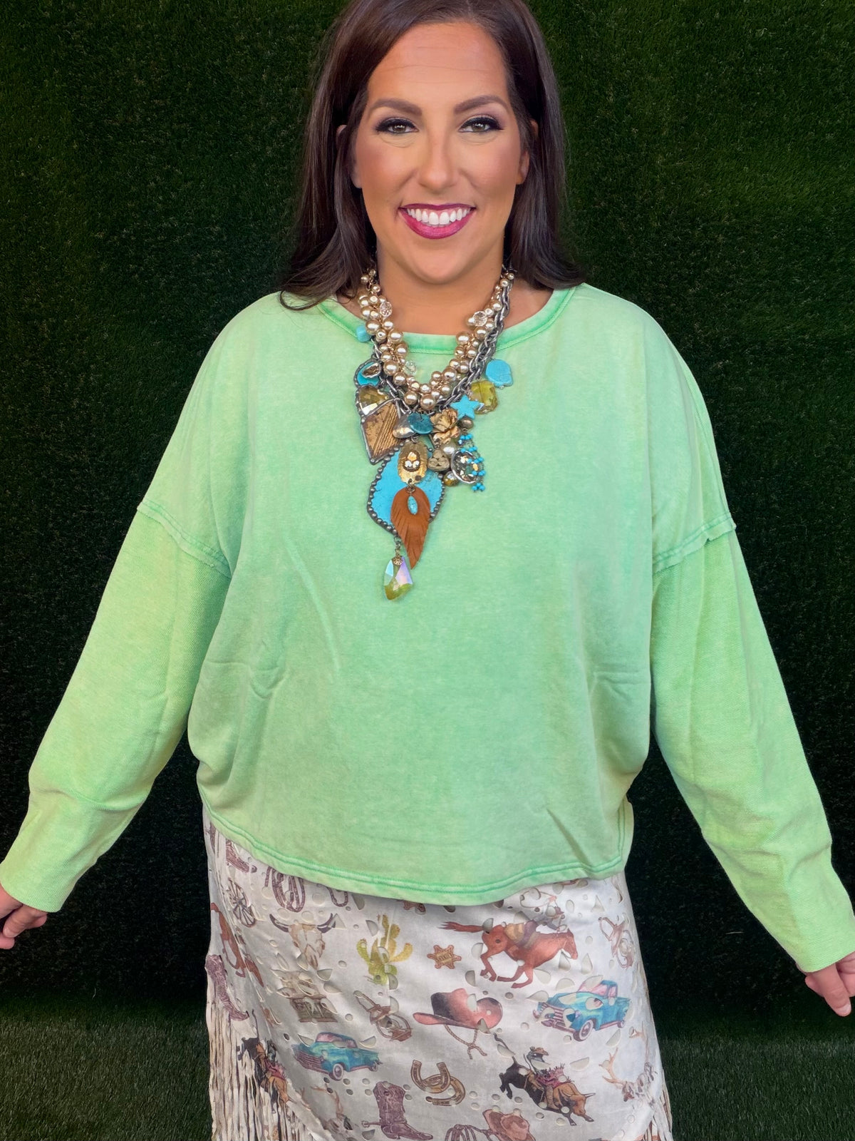 Open Back Terry Top - Green Apple