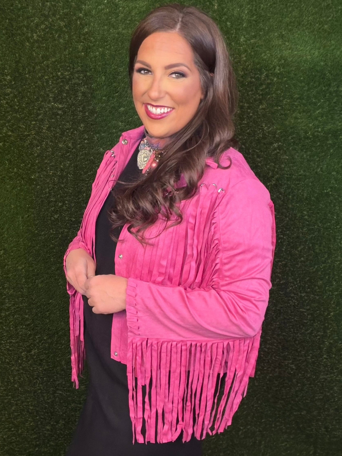 Party On Fringe Suede Jacket - Hot Pink