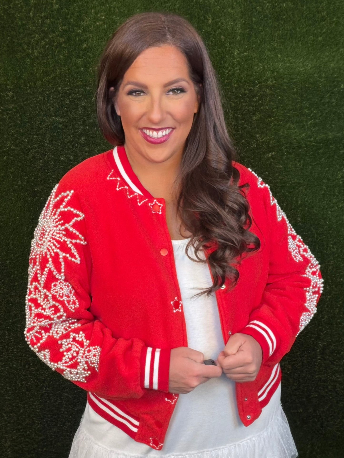 Red Pearl Varsity Letterman Jacket