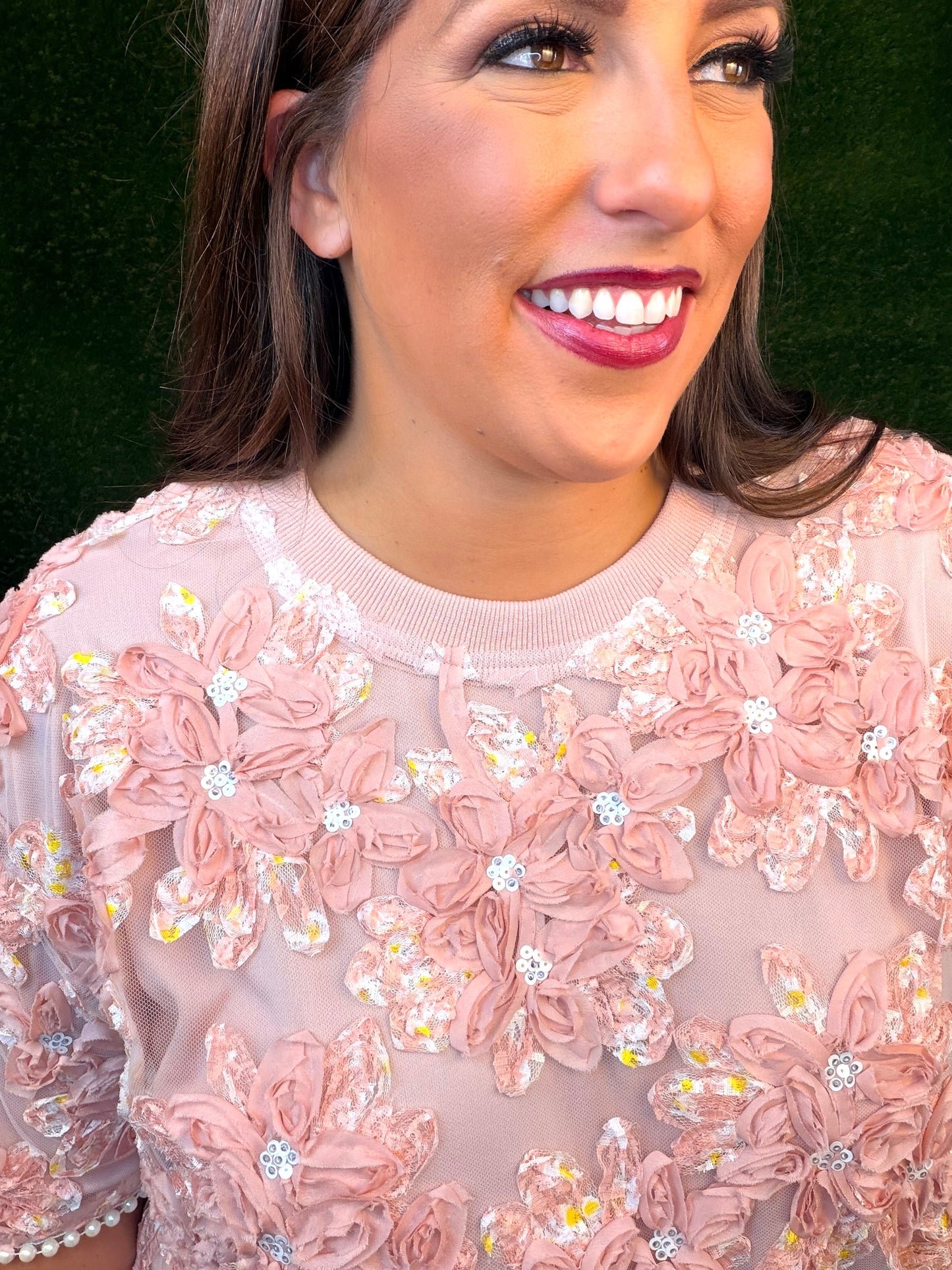 Floral Embroidery Short Dress - Pink