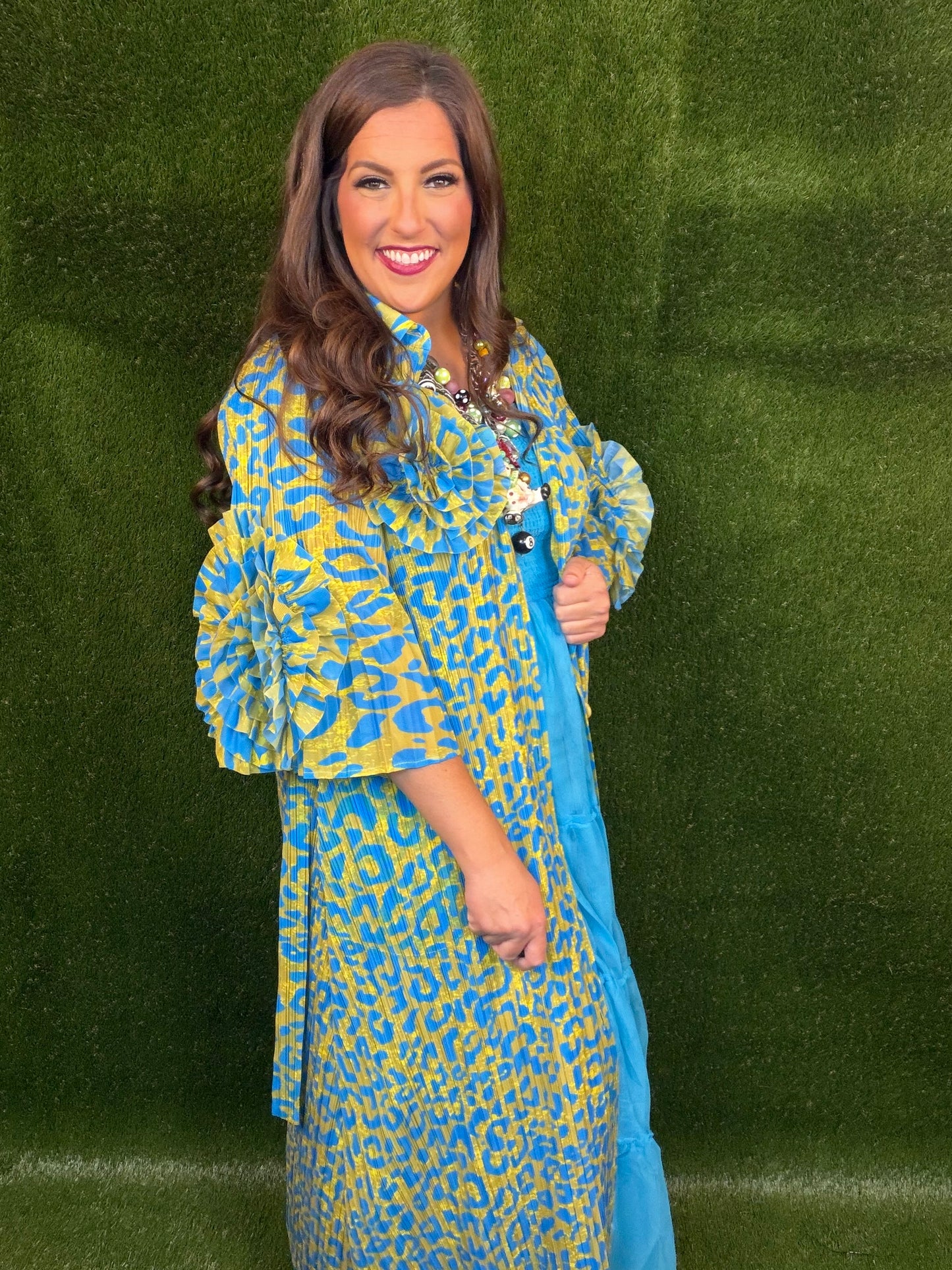 Welcome To The Jungle Leopard Dress - Ocean Blue and Chartreuse Green