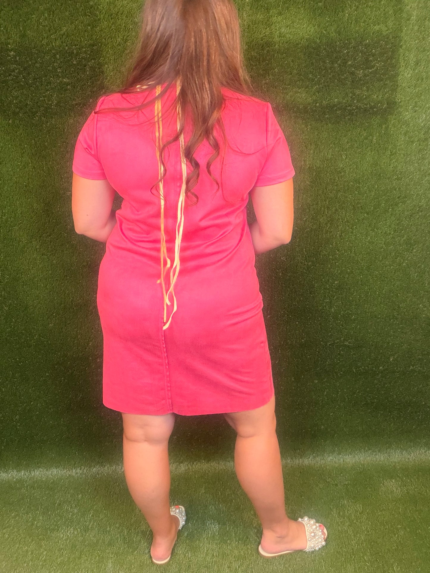 Sally Suede Dress - Raspberry Pink