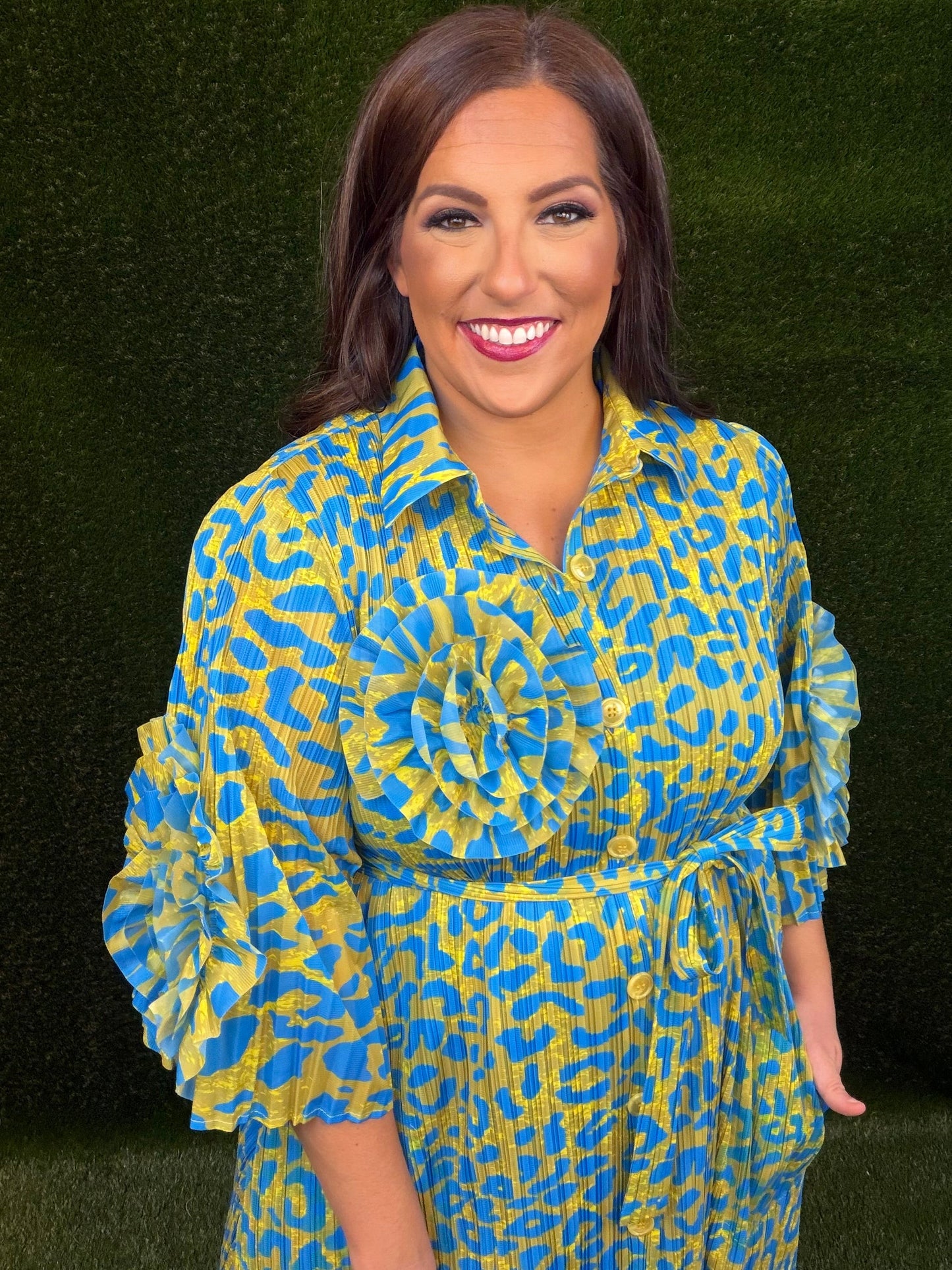 Welcome To The Jungle Leopard Dress - Ocean Blue and Chartreuse Green