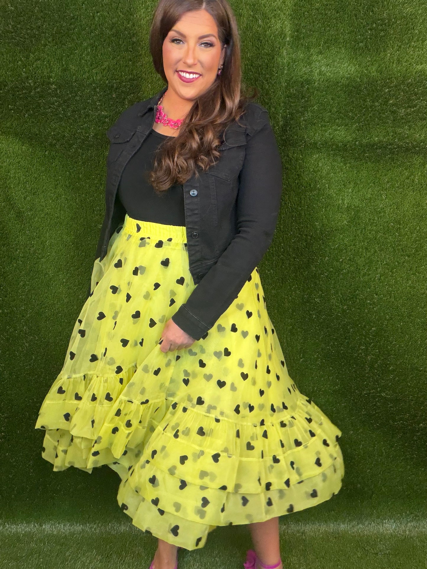 Black Heart, Colorful Soul High/Low Skirt - Neon Yellow