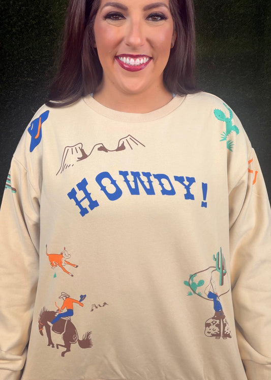 Western Graphic Howdy Sweatshirt - Taupe