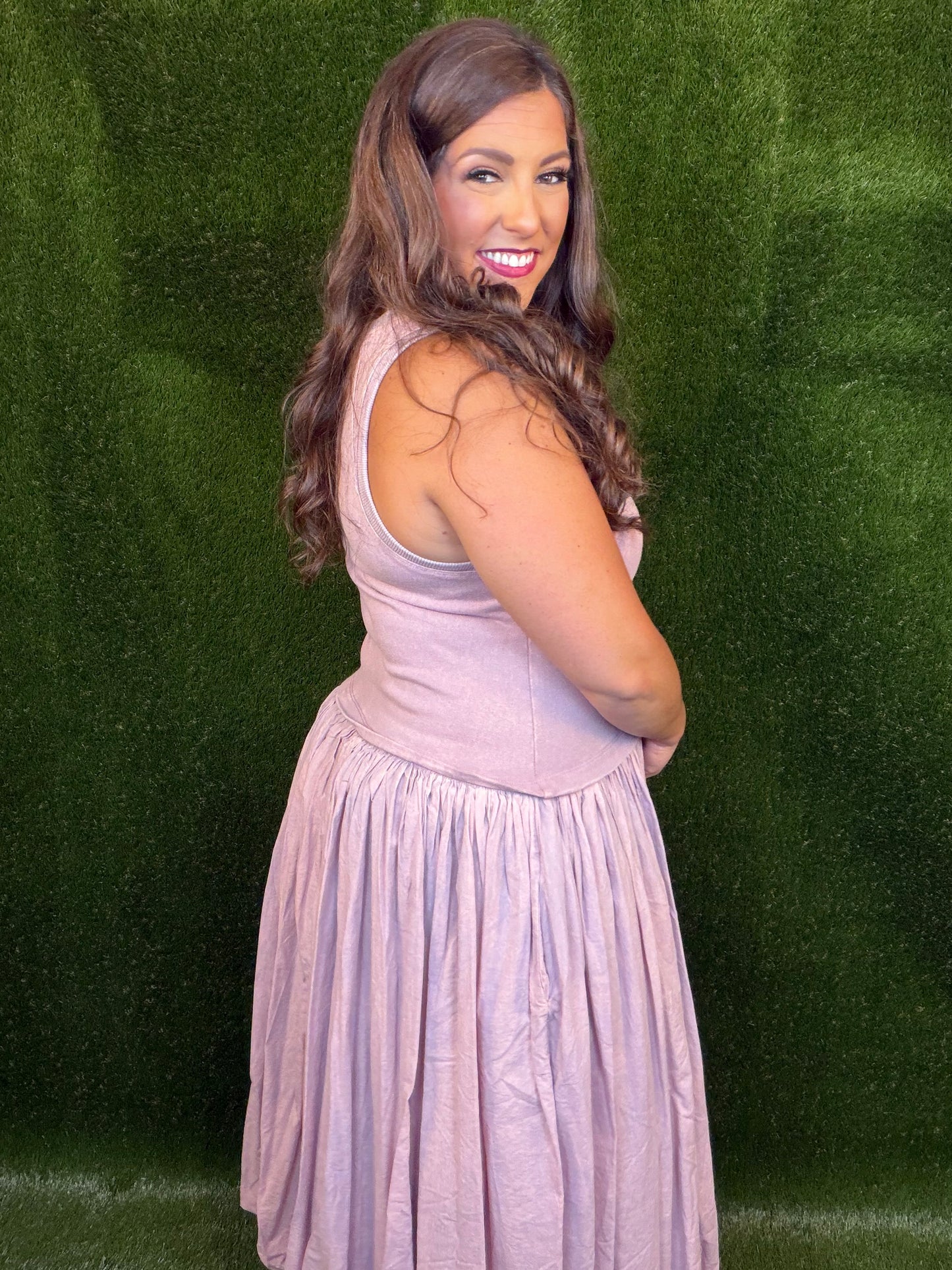 Sleeveless Balloon Skirt Dress - Purple