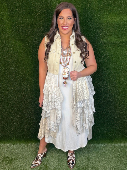 Corduroy Vest With Tiered Handkerchief Skirt