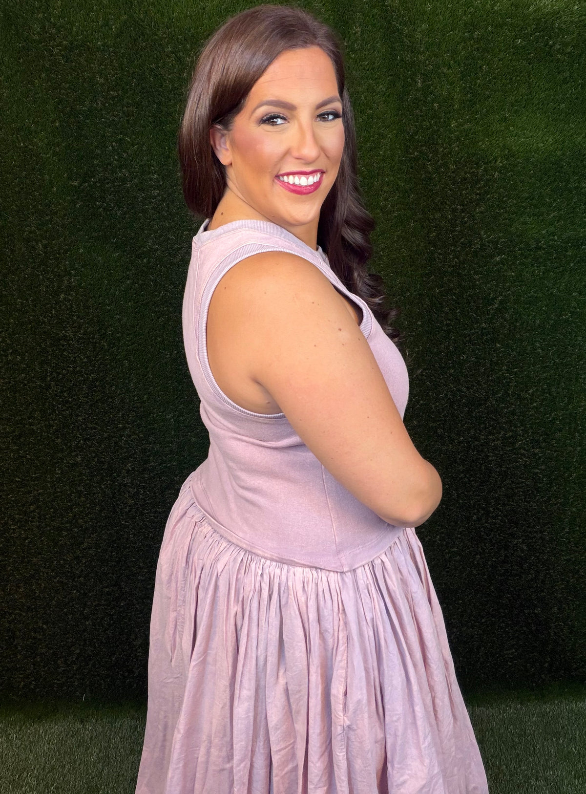 Sleeveless Balloon Skirt Dress - Purple