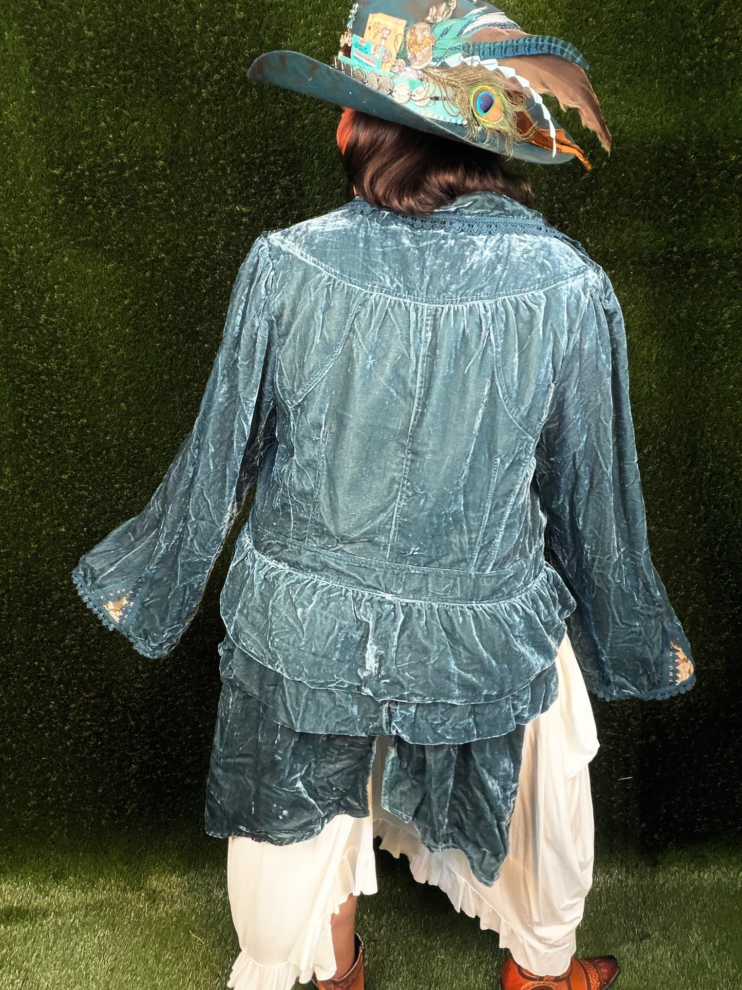 Afternoon Promenade Velvet Jacket - Teal