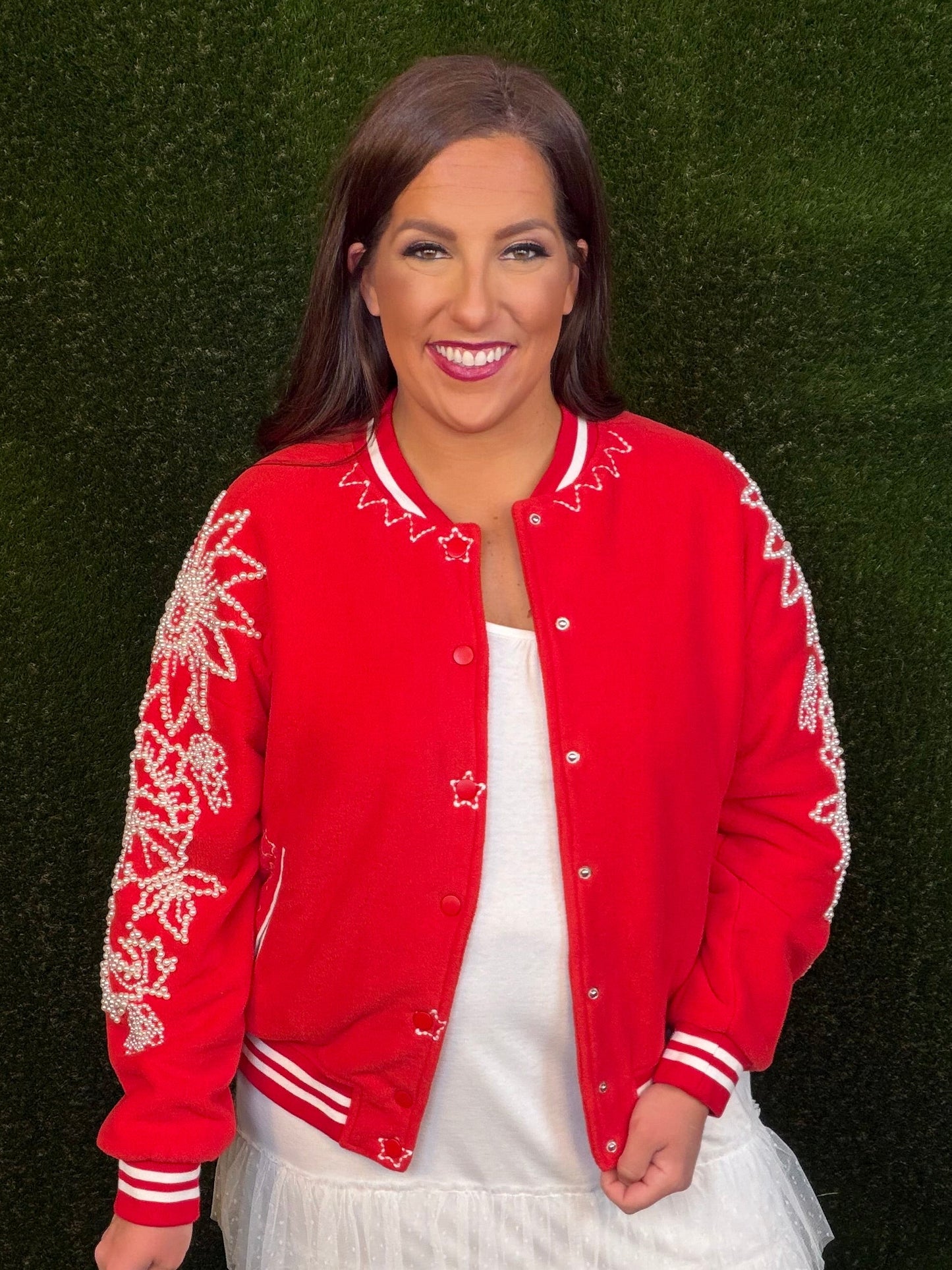 Red Pearl Varsity Letterman Jacket