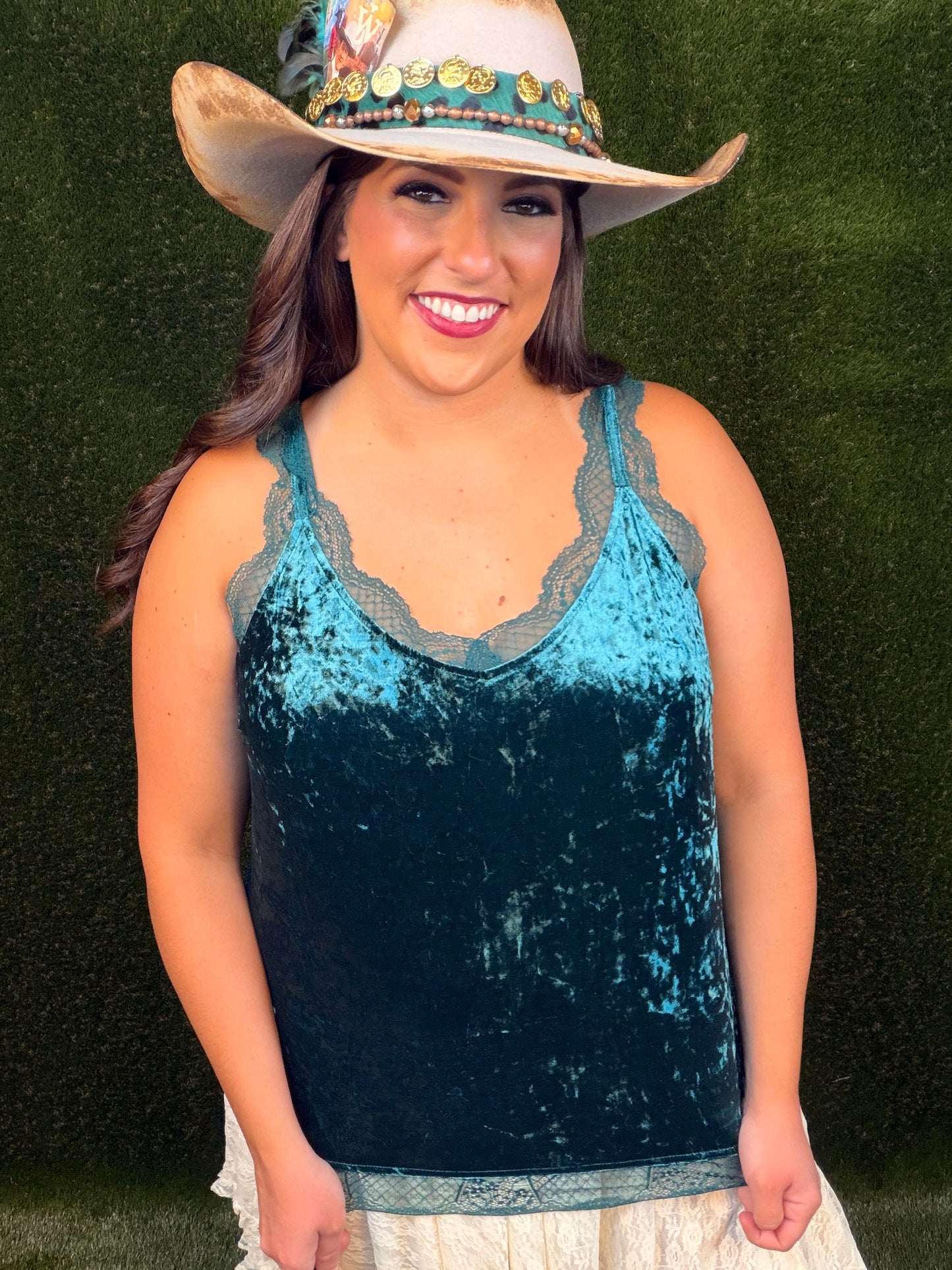 Jewel Crushed Velvet Tank - Emerald