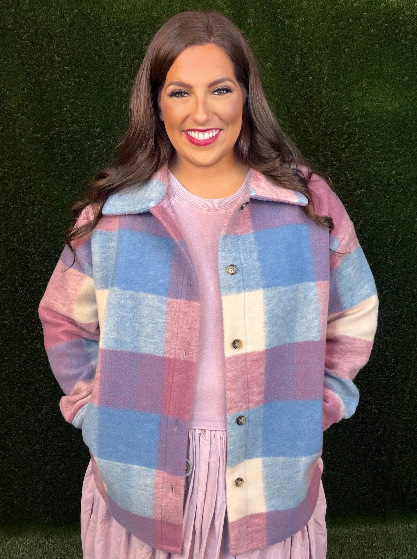 Orchid and Blue Plaid Oversized Shacket