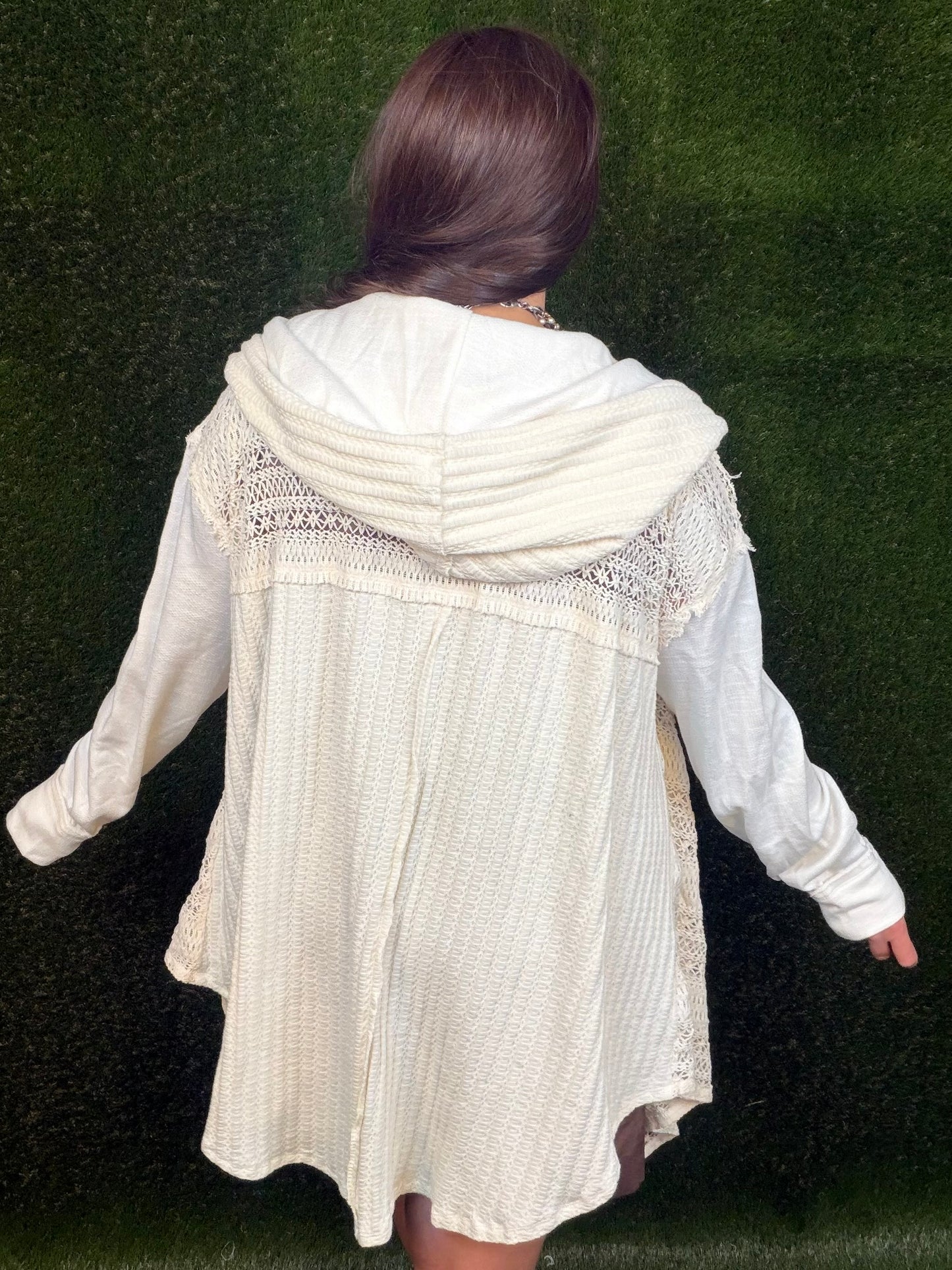 Lace Hoodie Open Jacket Cardigan - Natural