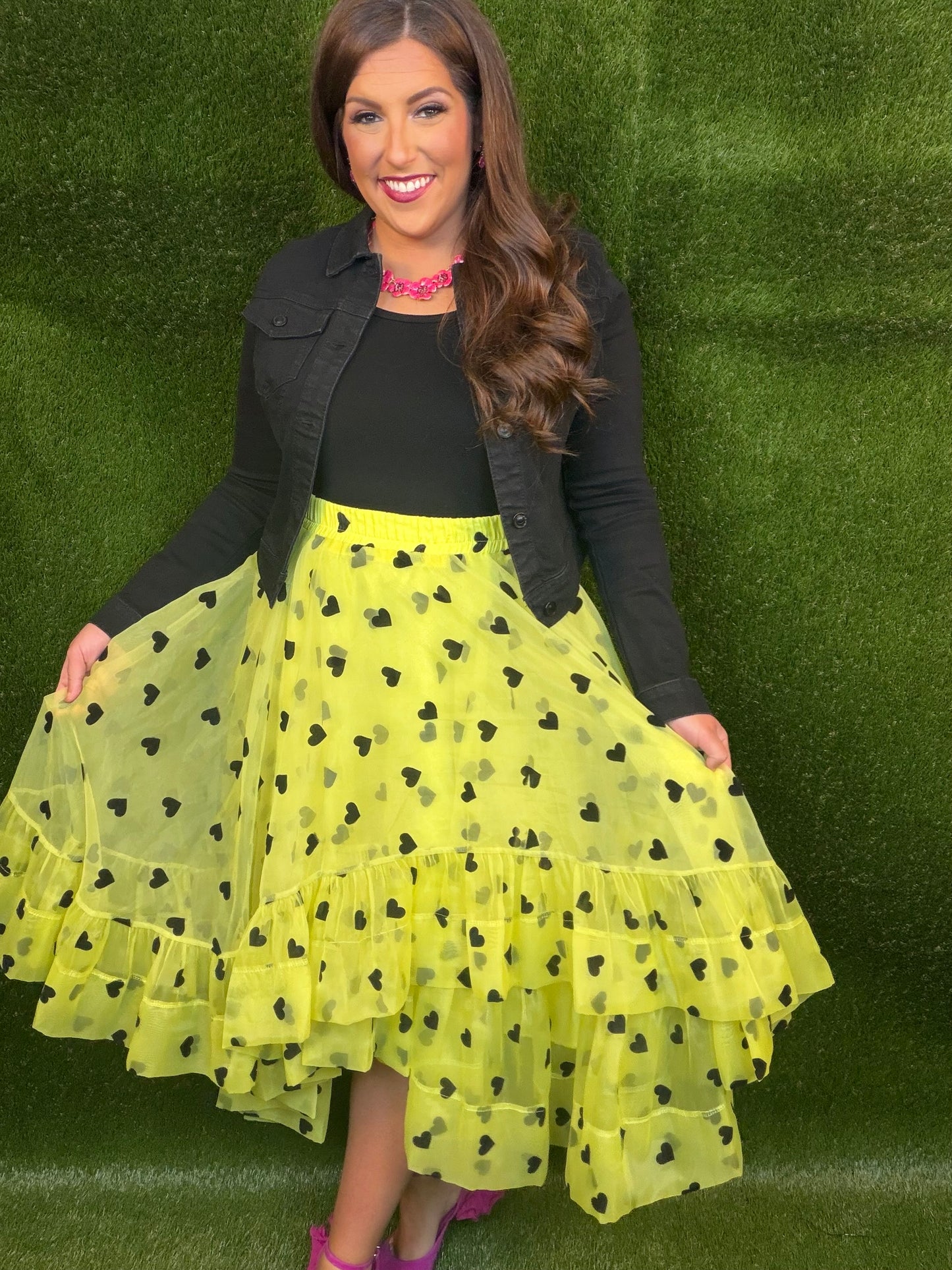Black Heart, Colorful Soul High/Low Skirt - Neon Yellow