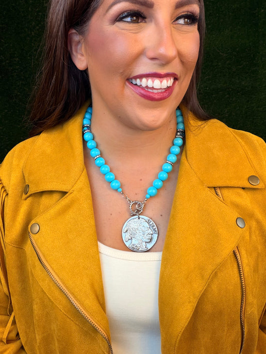 Turquoise Toggle Buffalo Nickel Necklace (2-sided)