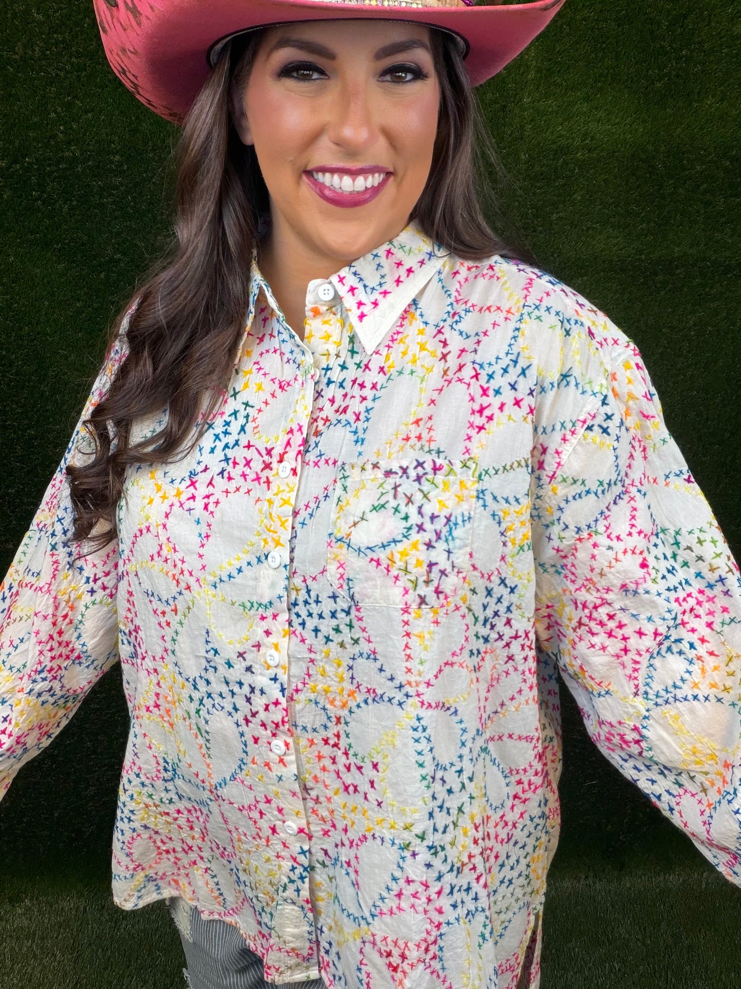 Splash Of Color Embroidered Top - Off-White