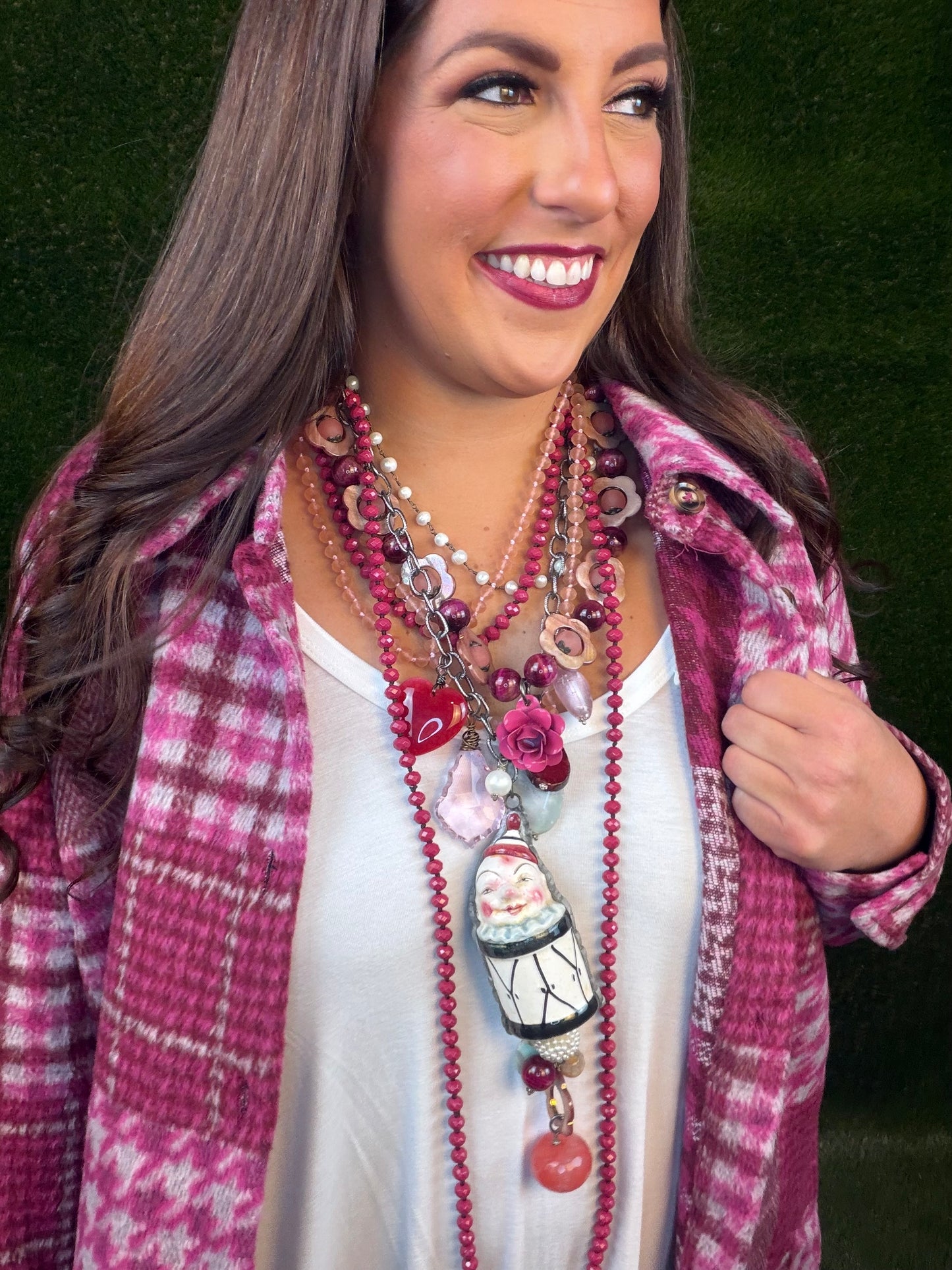 Clown Drum Necklace - Raspberry