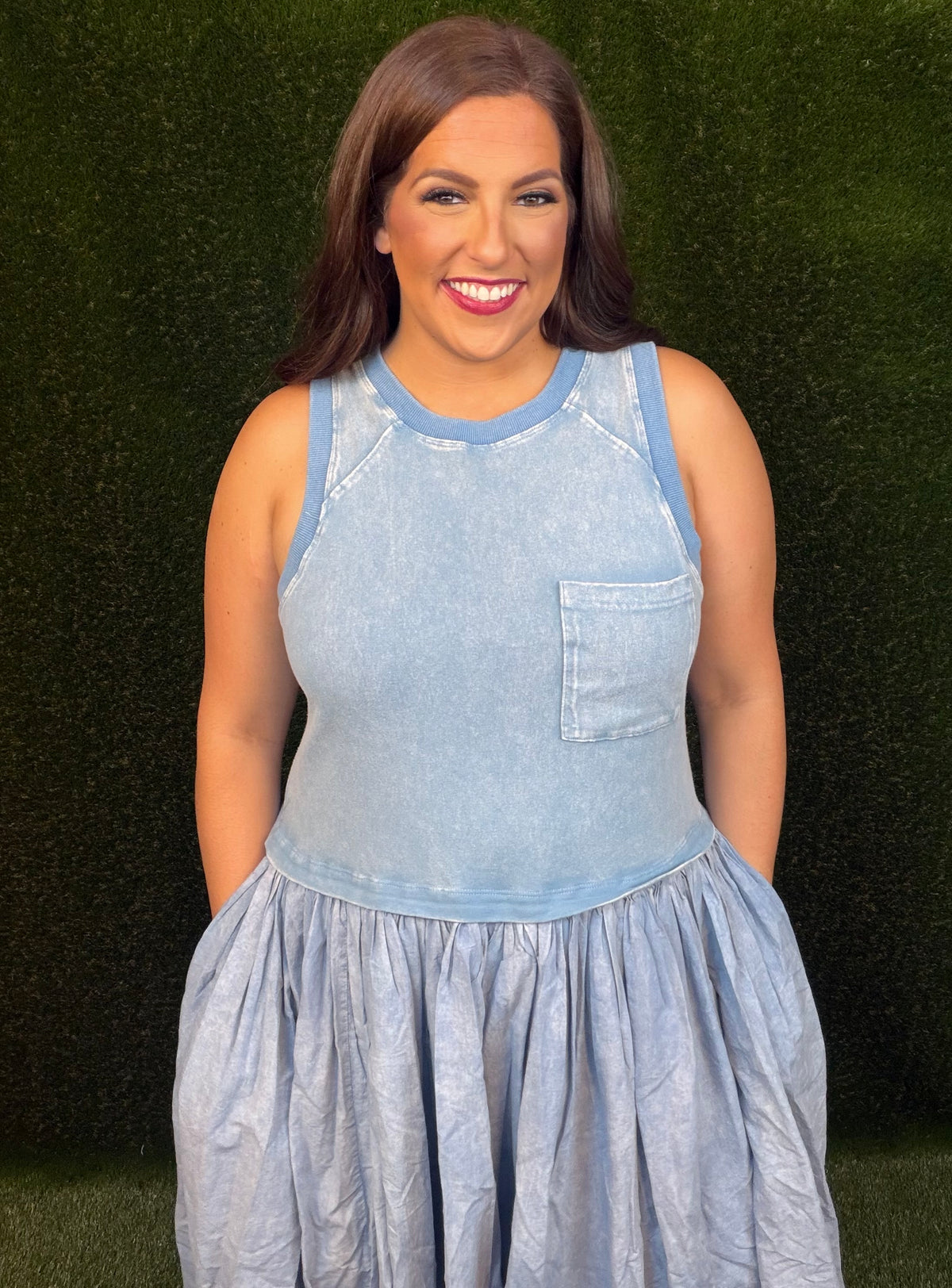 Sleeveless Balloon Skirt Dress - Light Blue