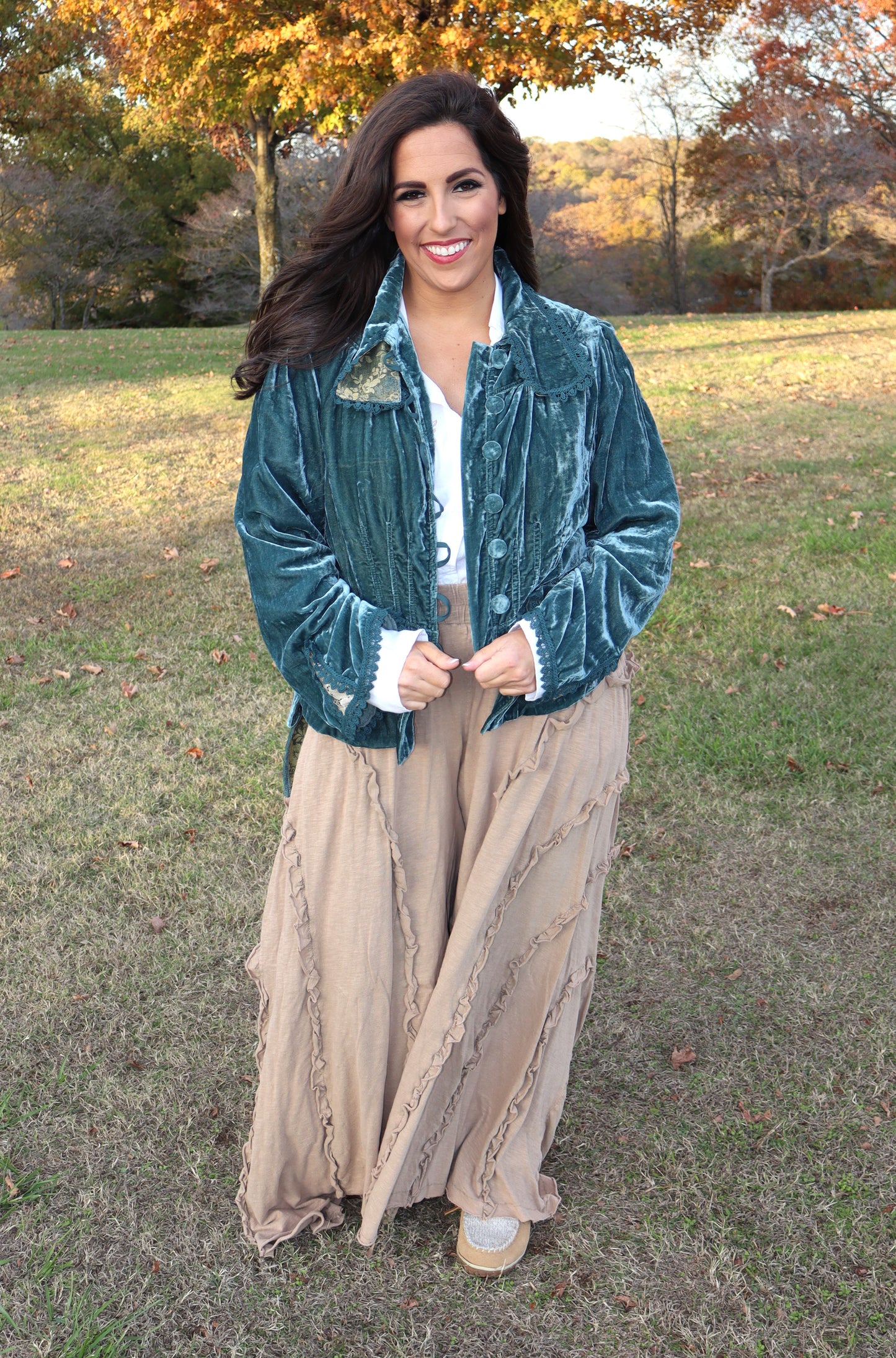 Afternoon Promenade Velvet Jacket - Teal