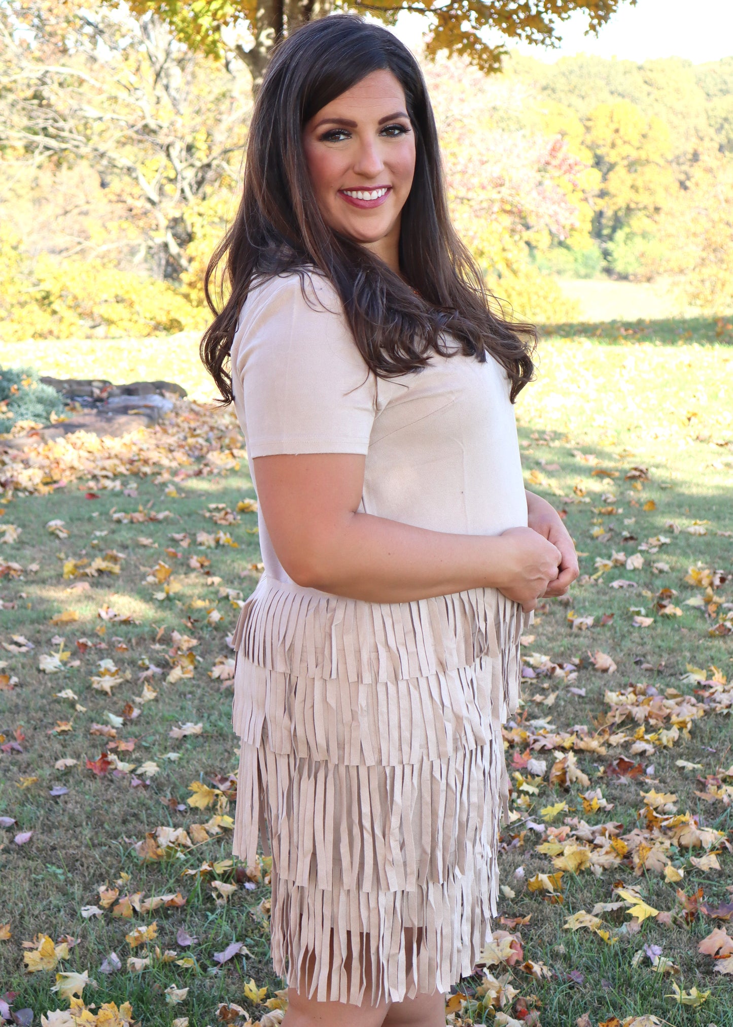 Anything But Basic Suede Fringe Dress - Khaki