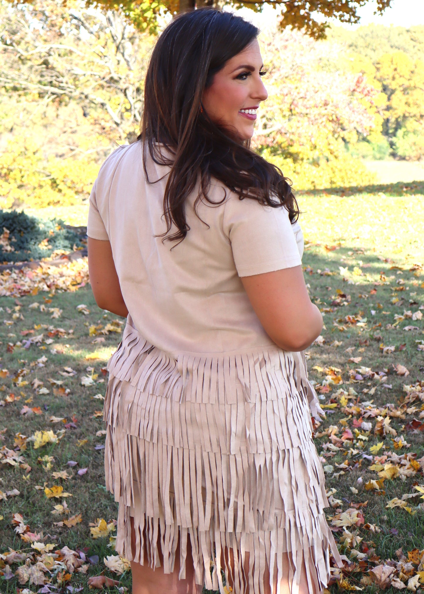 Anything But Basic Suede Fringe Dress - Khaki