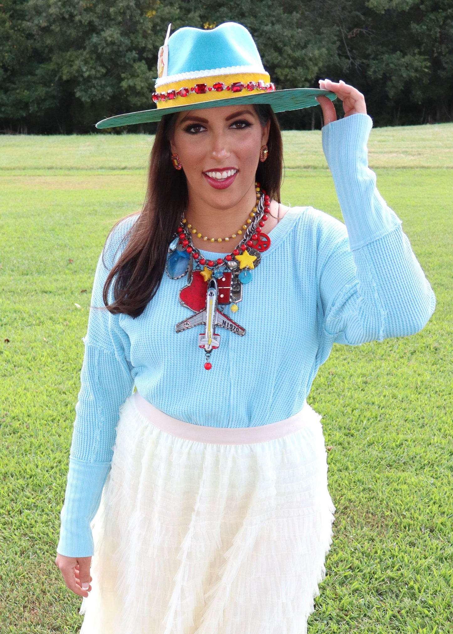 Waffle Round Neck Top - Aqua