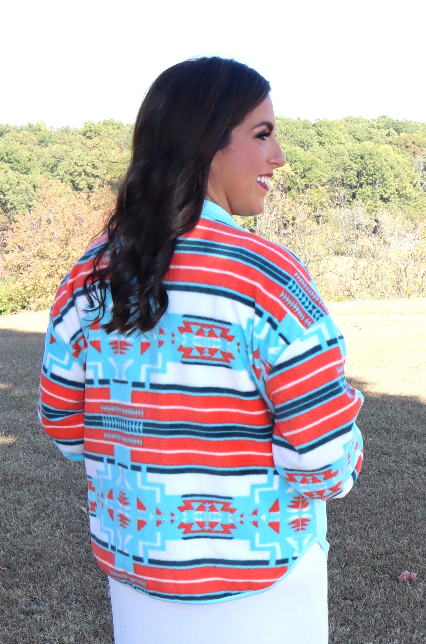 Aqua and Orange Aztec Shacket