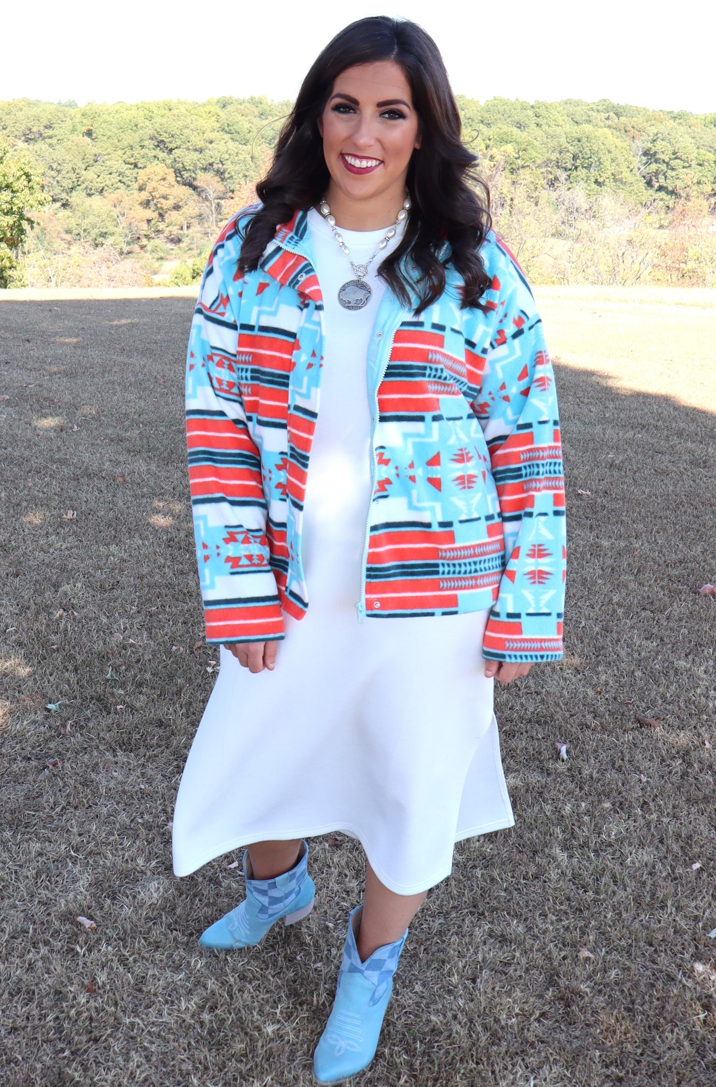 Aztec Soft Cozy Zip-Up Jacket - Aqua