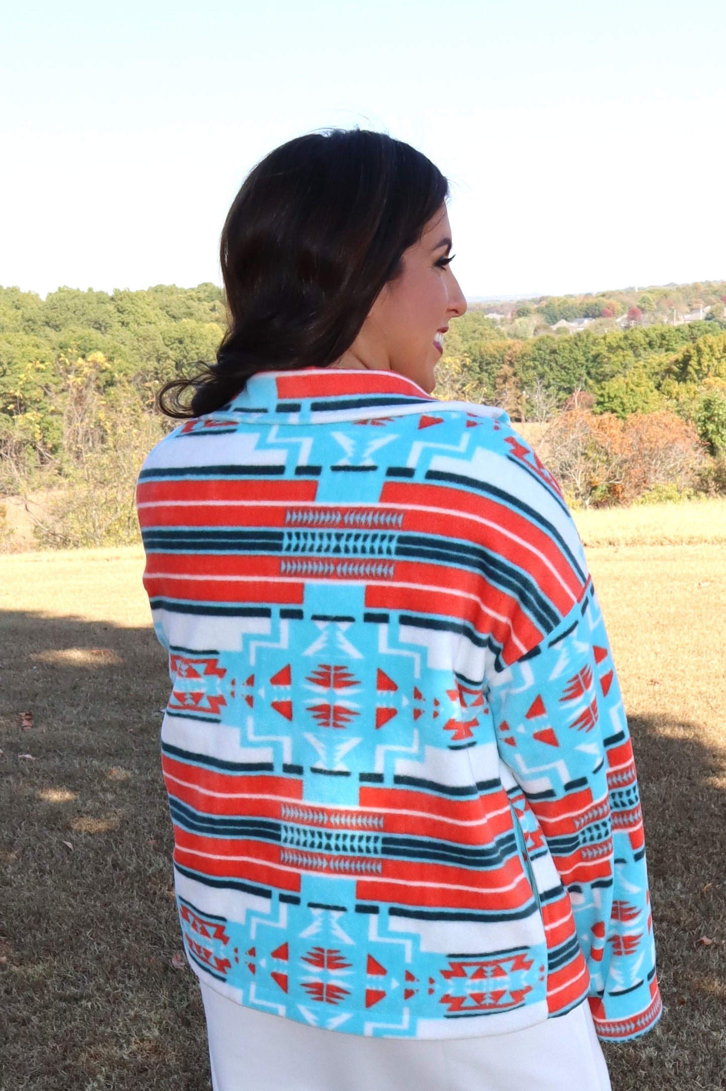 Aztec Soft Cozy Zip-Up Jacket - Aqua